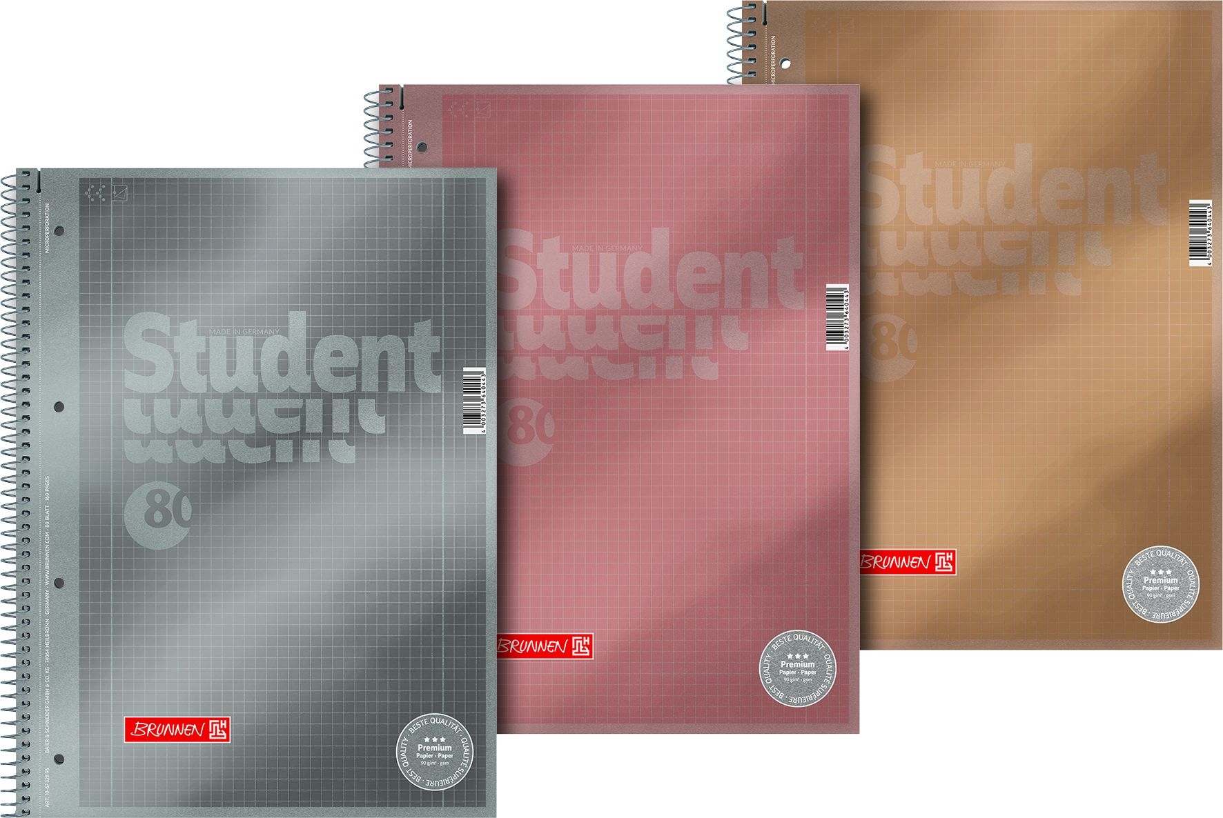 BRUNNEN Collegeblock Premium A4 106732895 5mm kariert ass. 80 Blatt