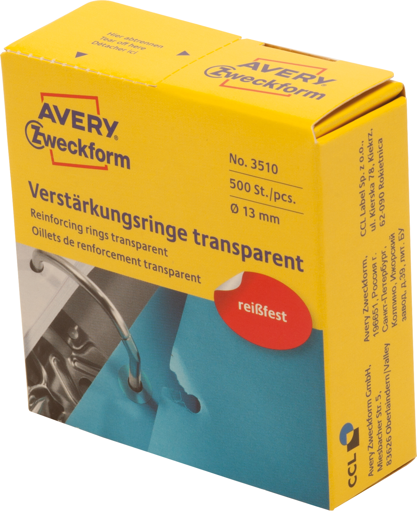 AVERY ZWECKFORM Verstärkungsringe 13mm transp. 3510 500 Stück