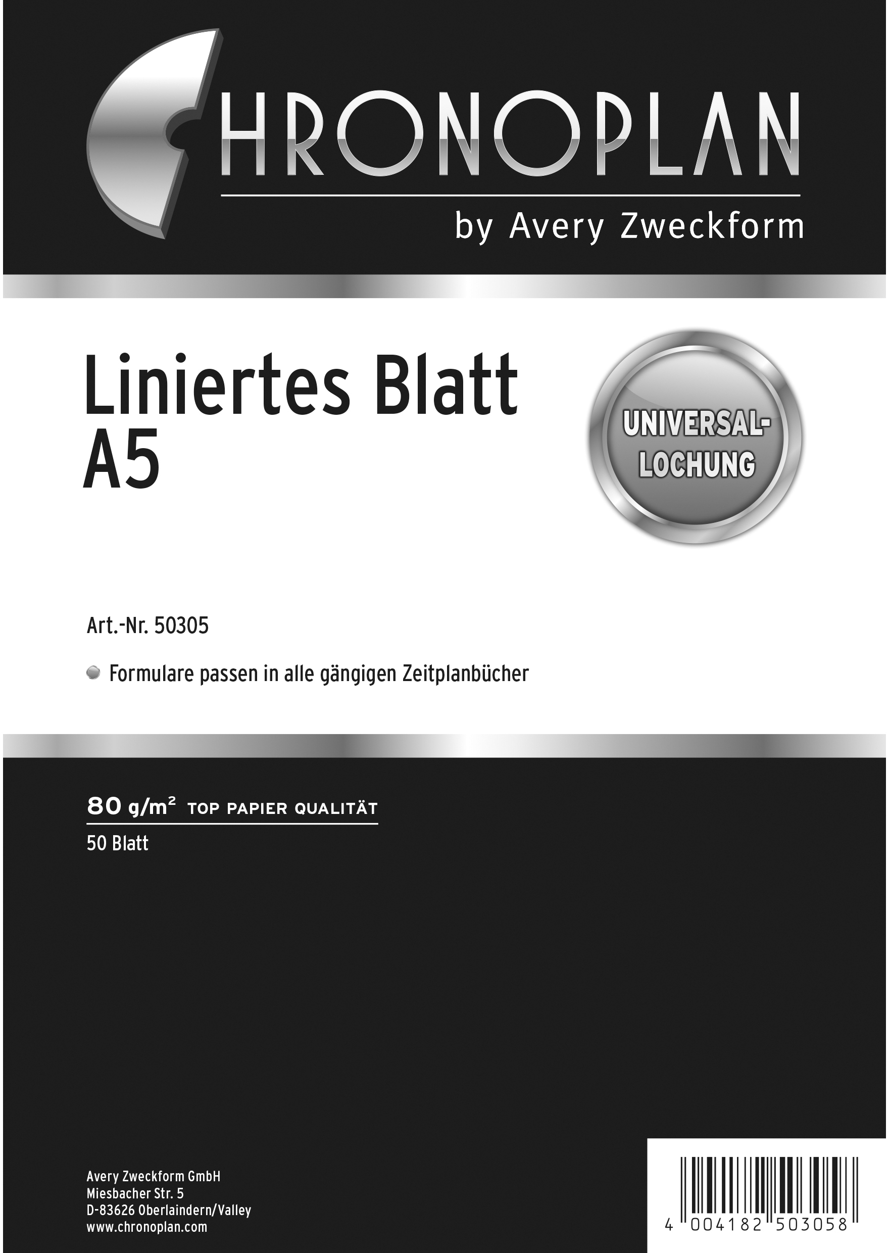 CHRONOPLAN Blatt liniert 50305Z.26 50 Blatt A5