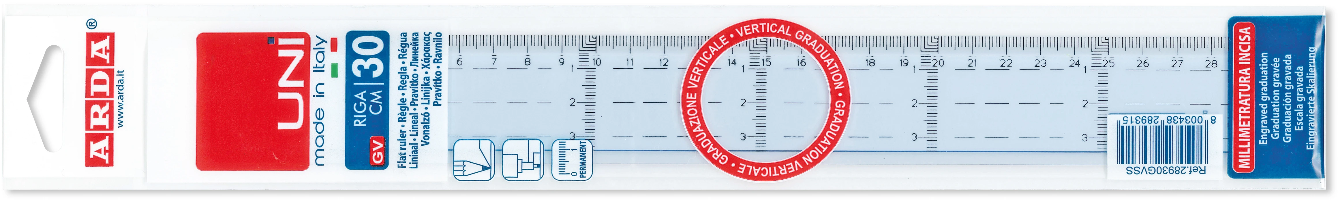 ARDA Massstab UNI 30cm 28930GVSS Vertikalmarkierung