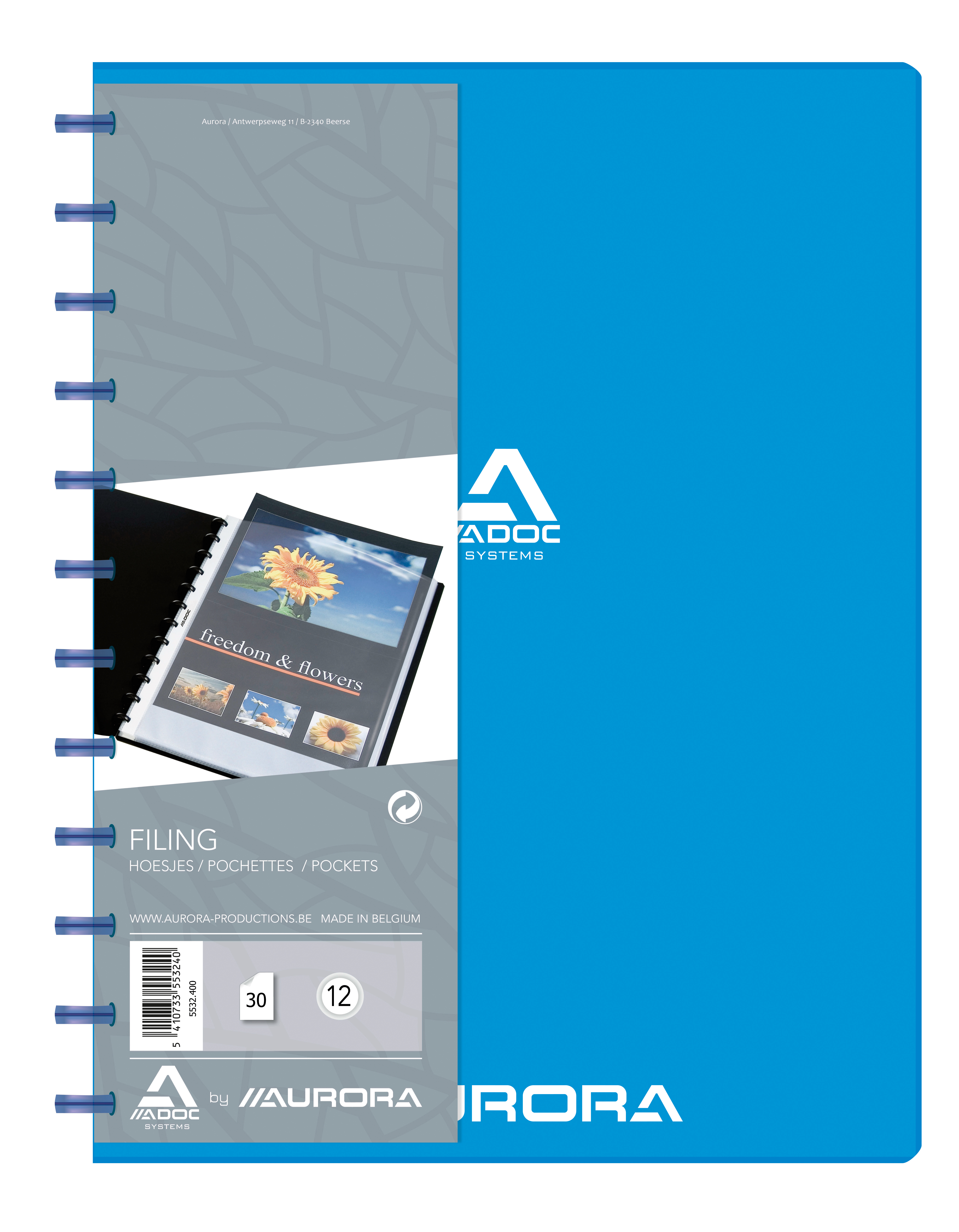 ADOC Sichtbuch PP transparent A4 5532.400 blau 30 Taschen