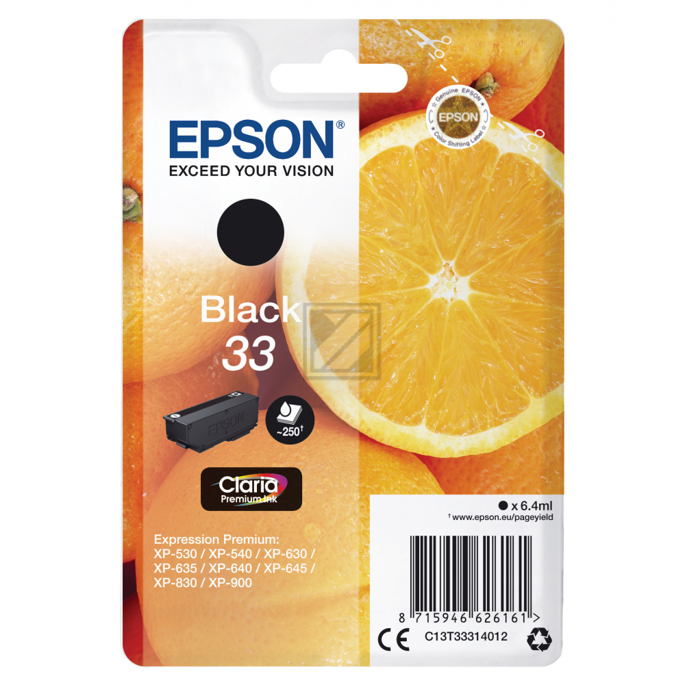 EPSON Tintenpatrone 33 schwarz T333140 XP-530/630/830 250 Seiten EPSON Tintenpatrone 33 schwarz T333140 XP-530/630/830 250 Seiten