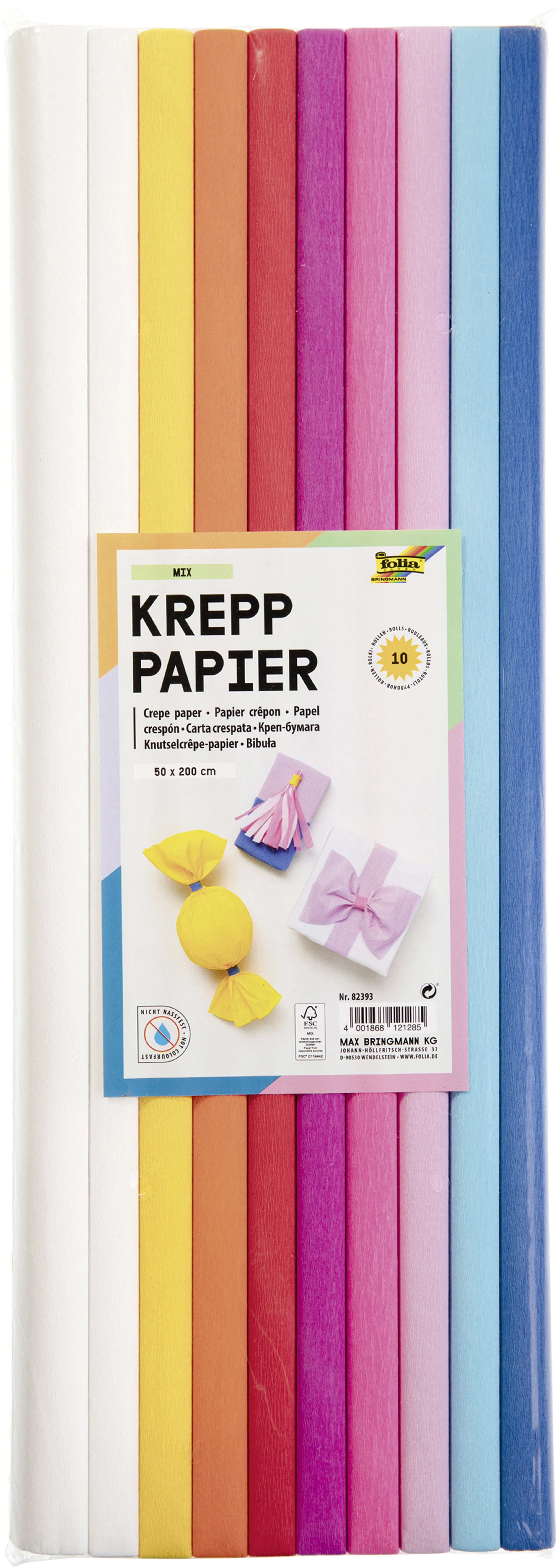 FOLIA Krepppapier 50x200 cm 82393 Mix, 10 Farben 10 Rollen