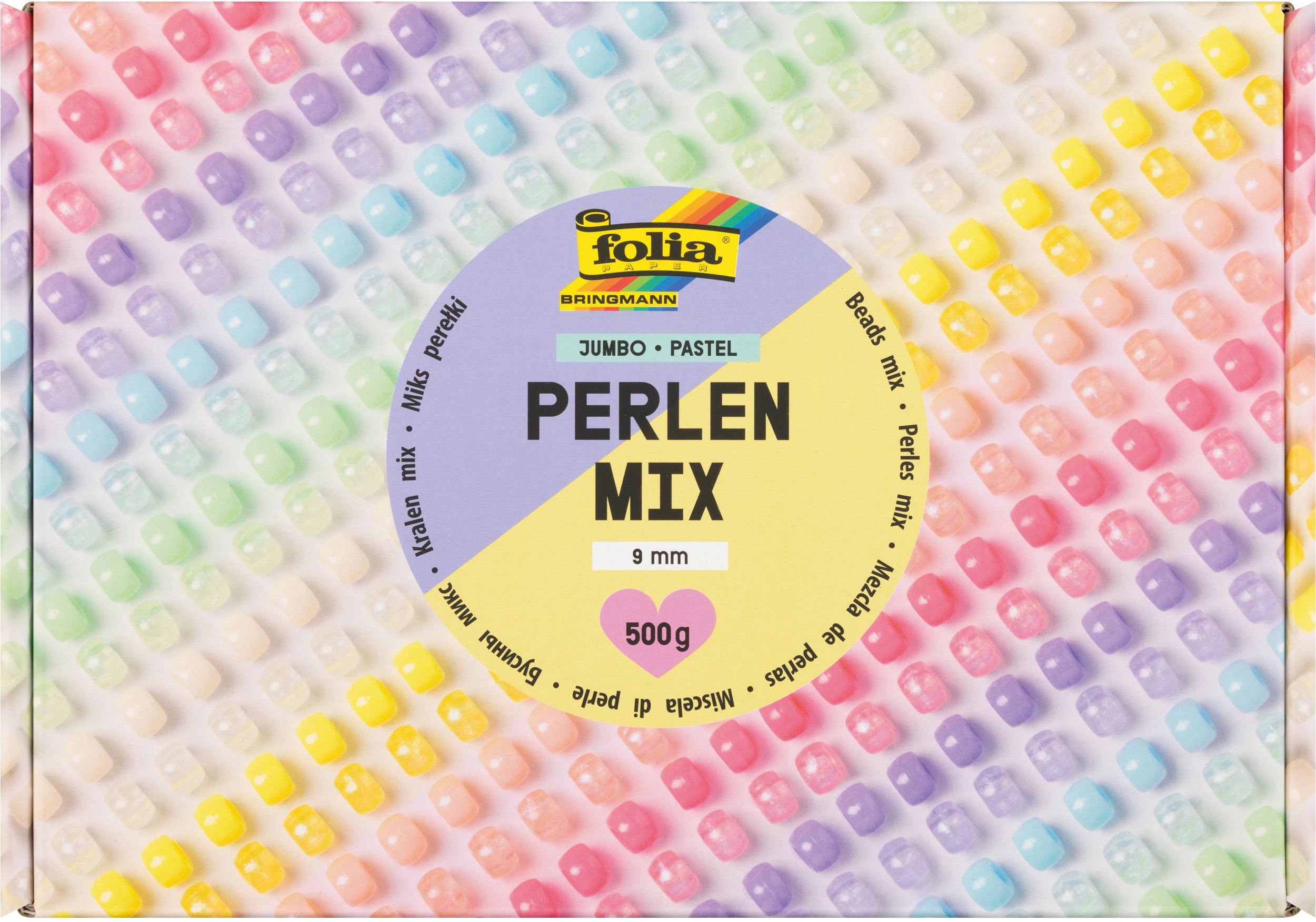 FOLIA Perlen Mix Pastel 500g 32531 Jumbo Pack, 9mm
