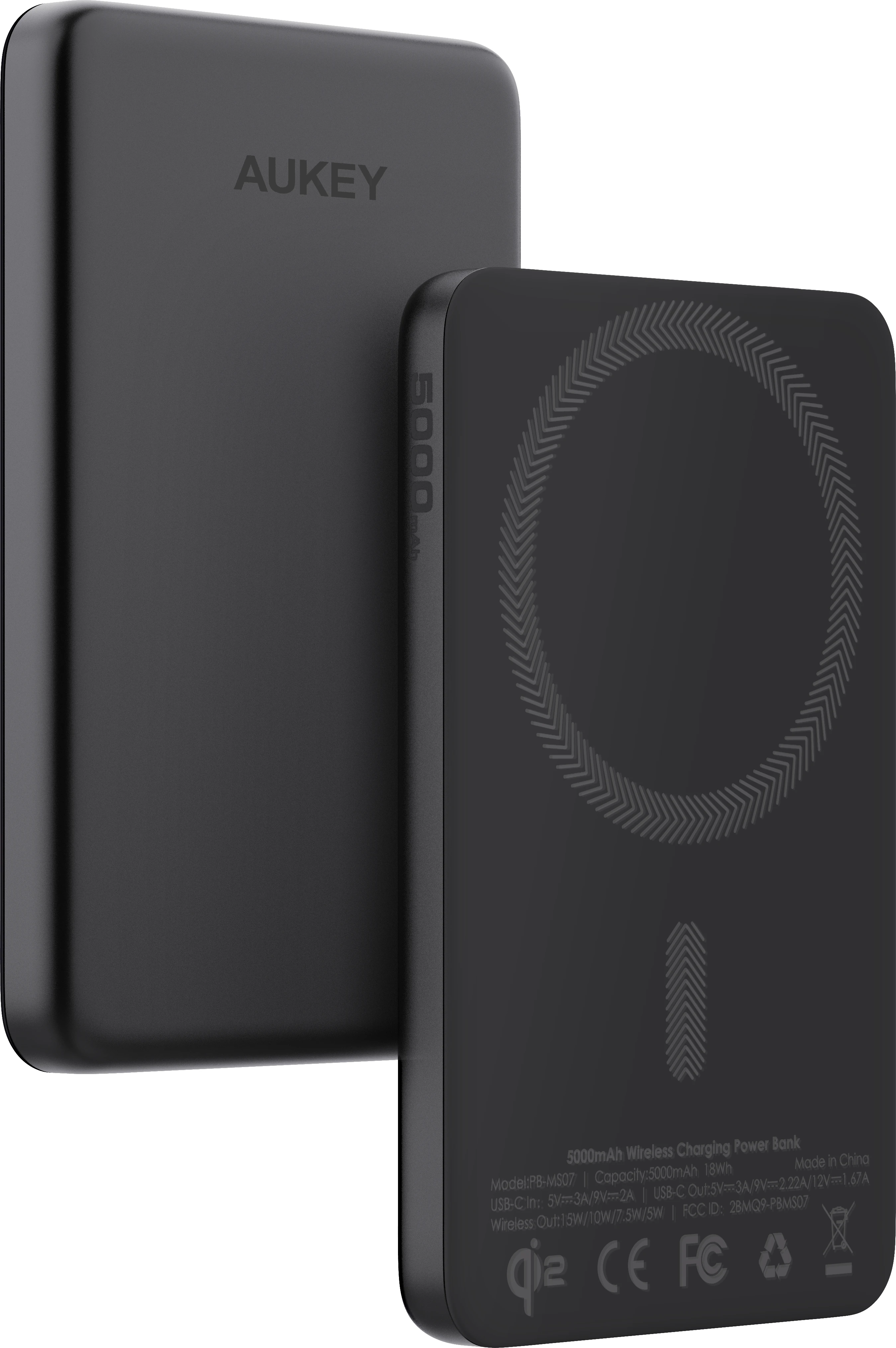 AUKEY MagFusion Slim 5000mAh PB-MS07A BG Powerbank Qi2 Wireless,Black