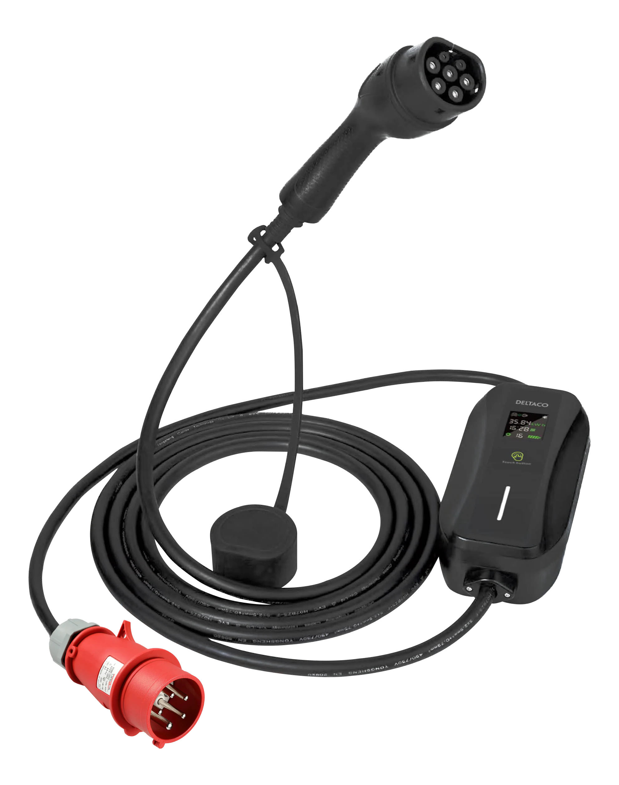 DELTACO e-Charge,cab.LED disp.type-2 EV-3226 3-phase,16A, Mode-2,6m,Bl.