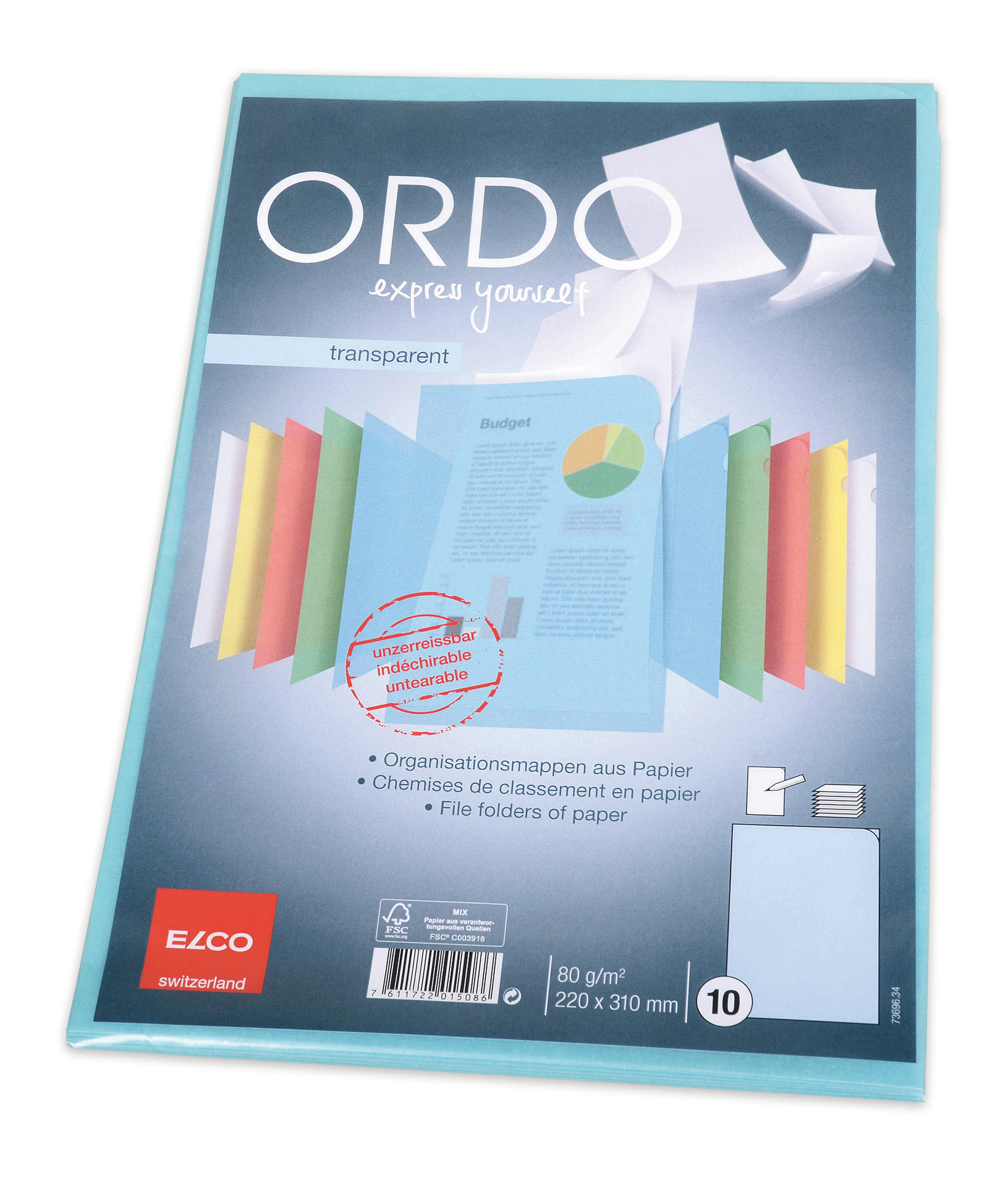 ELCO Sichtmappe Ordo A4 73696.34 transparent, blau 10 Stück