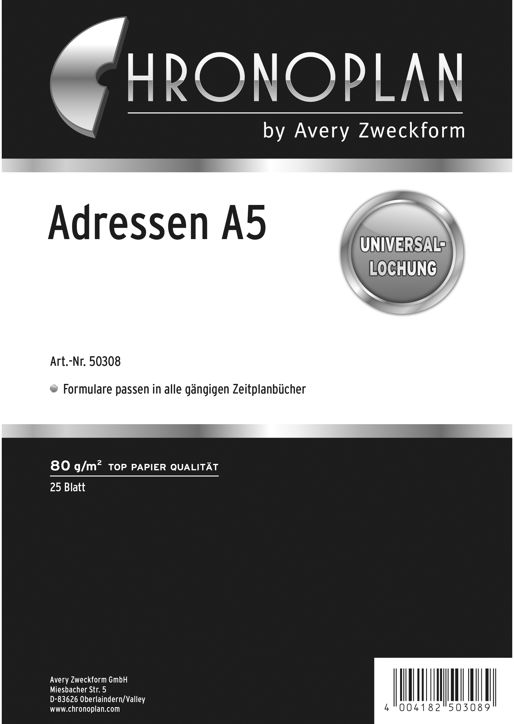 CHRONOPLAN Adressen 50308Z.26 25 Blatt A5