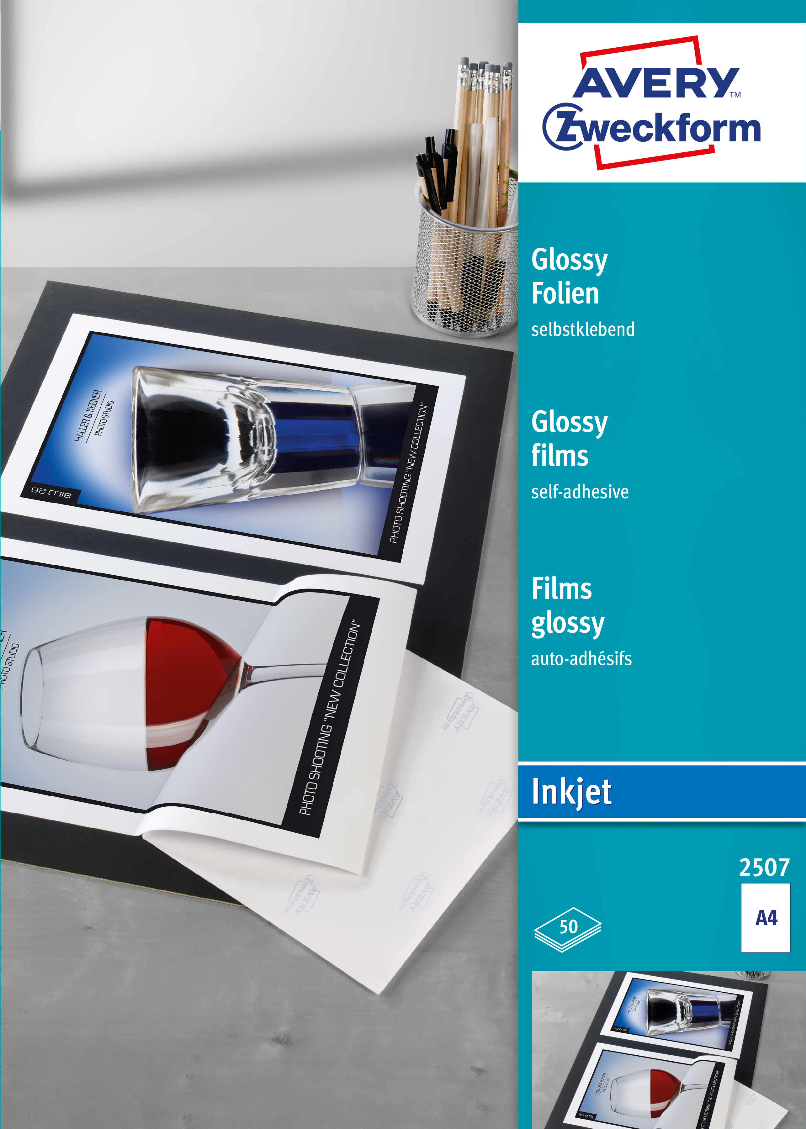 AVERY ZWECKFORM Glossy-Folie selbstklebend A4 2507 0,2mm Inkjet 50 Blatt
