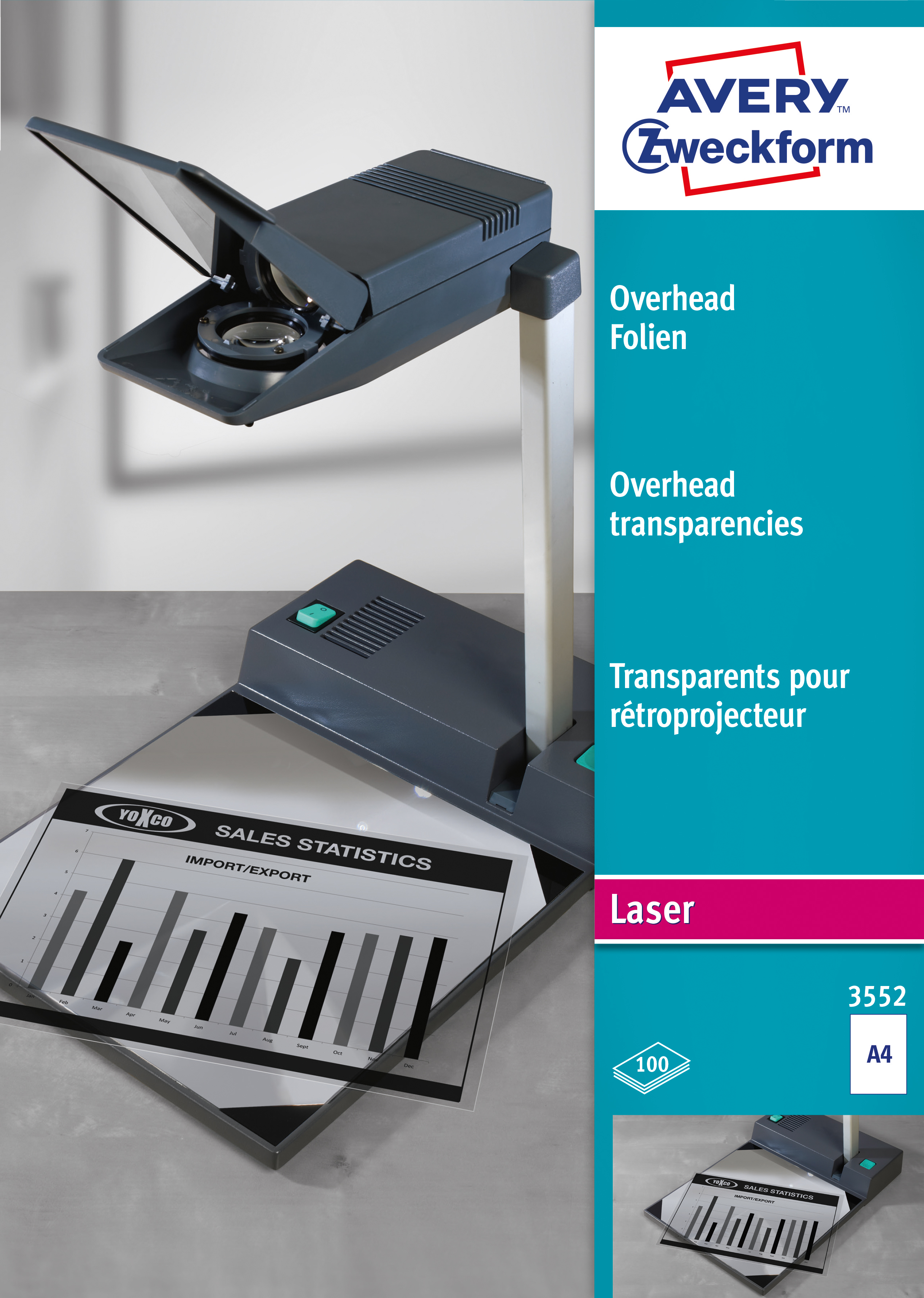AVERY ZWECKFORM Overhead-Folie A4 3552 0,10mm Laser 100 Blatt