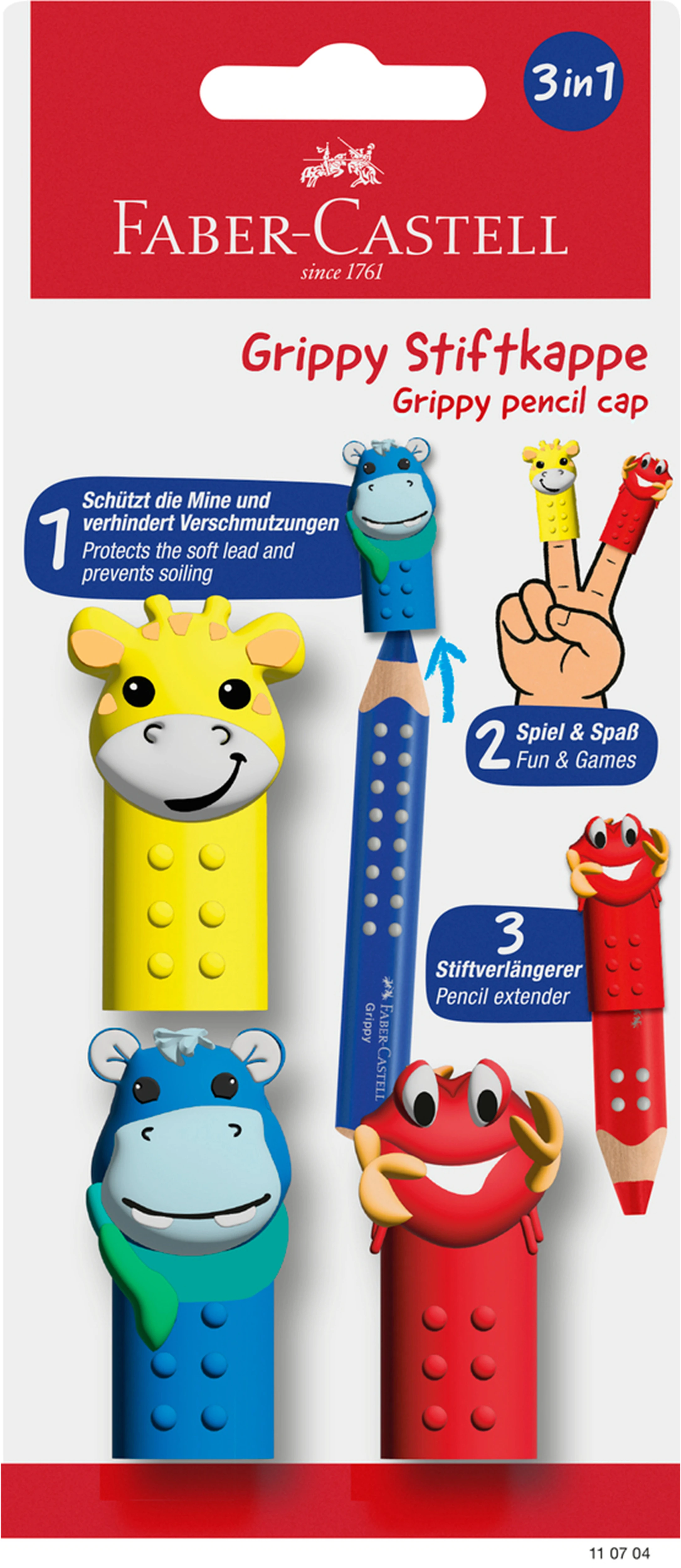 FABER-CASTELL Stiftkappe Grippy 110704 Set Hello 3 Stück