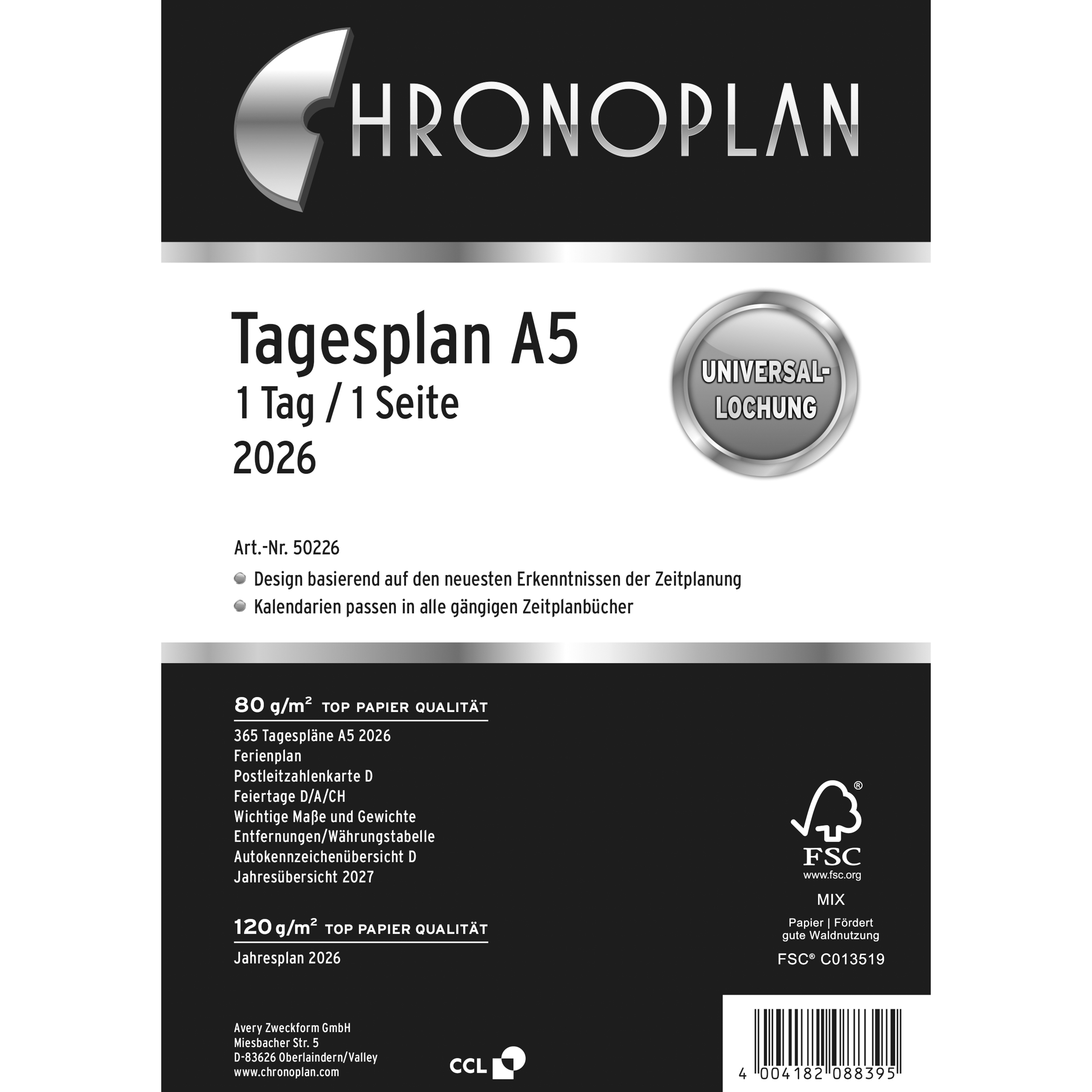 CHRONOPLAN Ersatz Tagesplan 2026 50226Z.26 1T/1S A5