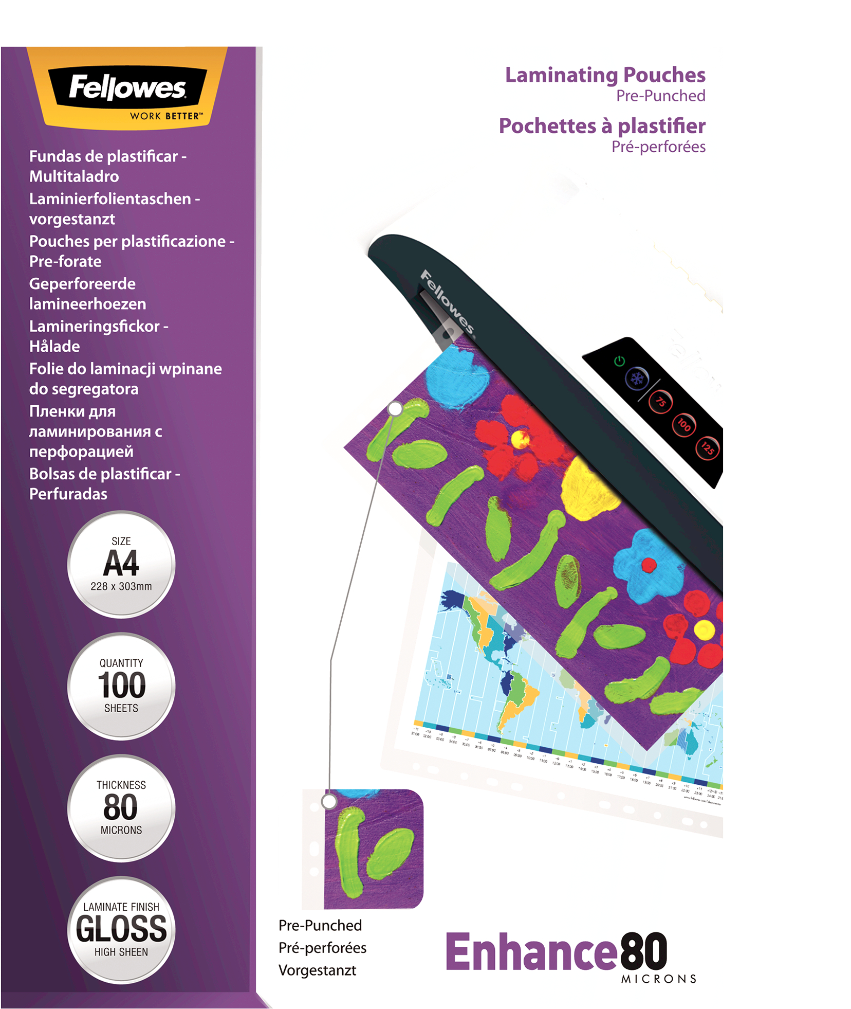 FELLOWES Laminierfolien Enhance 80g A4 5452502 gelocht 100 Stück