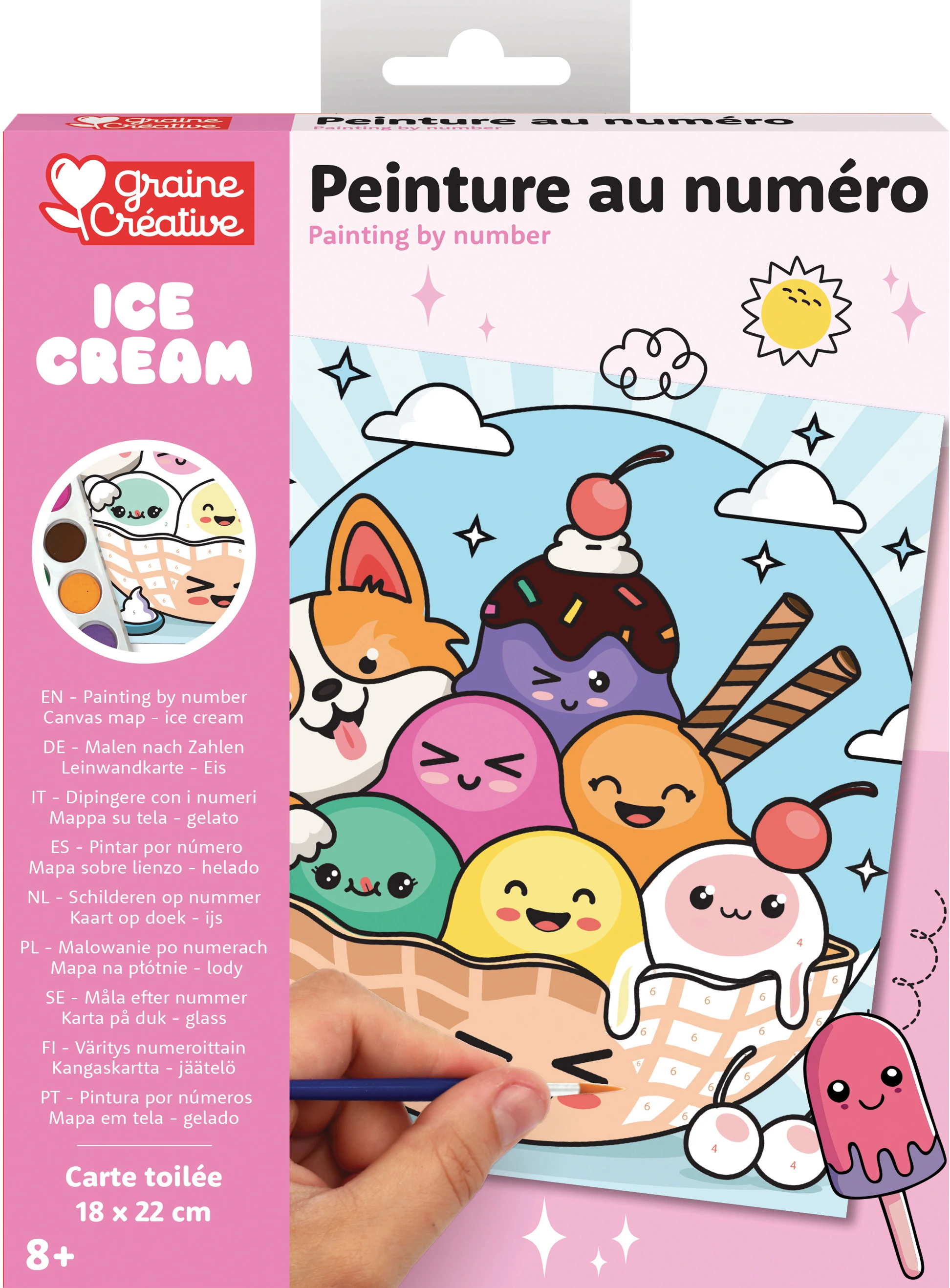 GRAINE CREATIVE Malen nach Zahlen 18x22cm GC-750267 Eiscreme