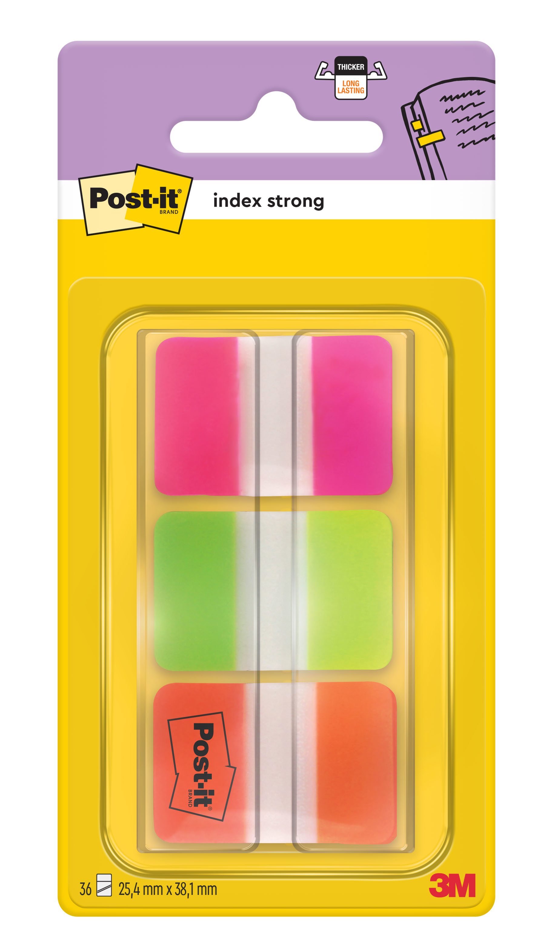 POST-IT Index Strong 25,4x38mm 686-PGOT 3-farbig/3x12 Tabs