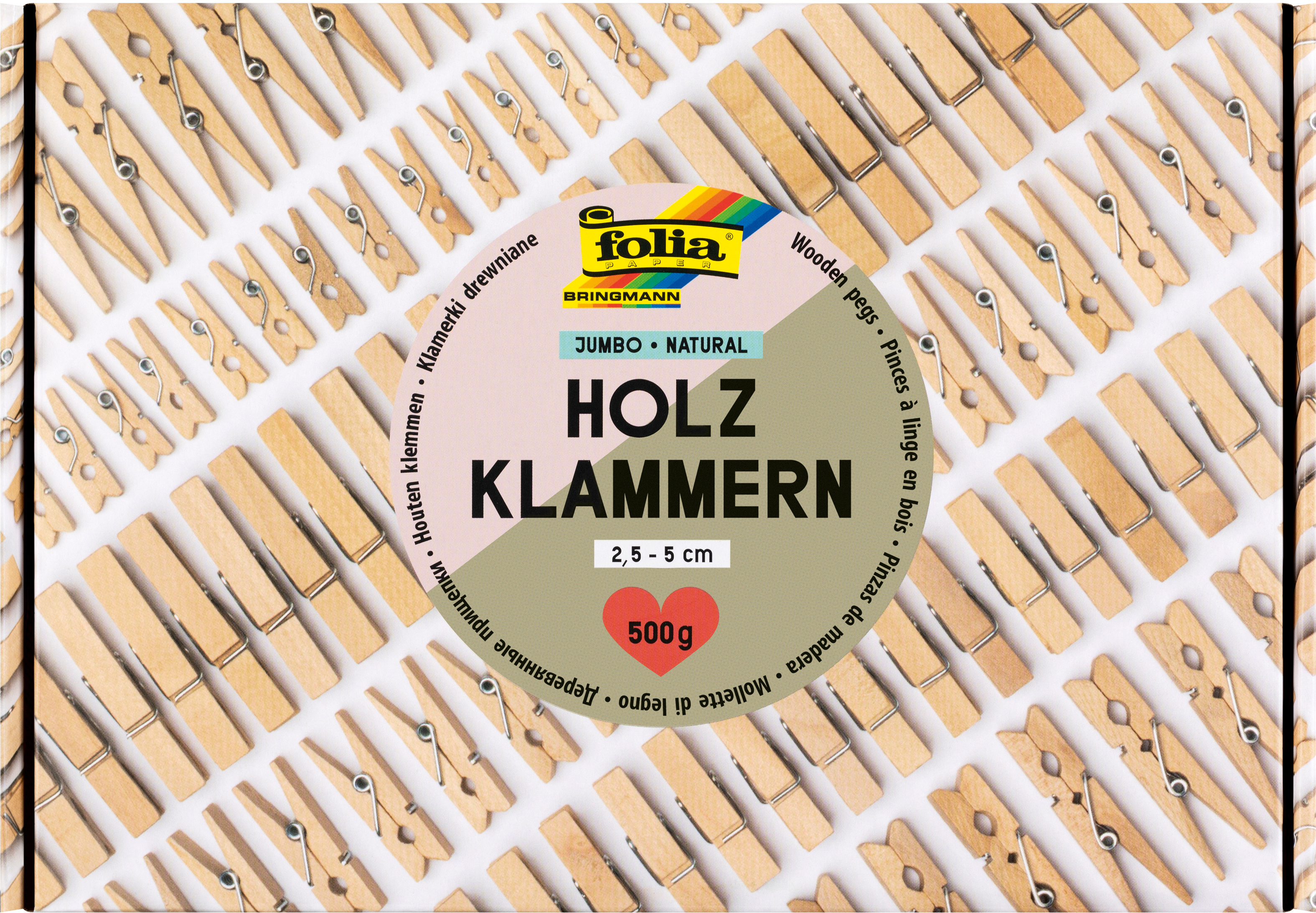 FOLIA Holzklammern natural 500g 22994 Jumbo Pack, 2.5-5 cm