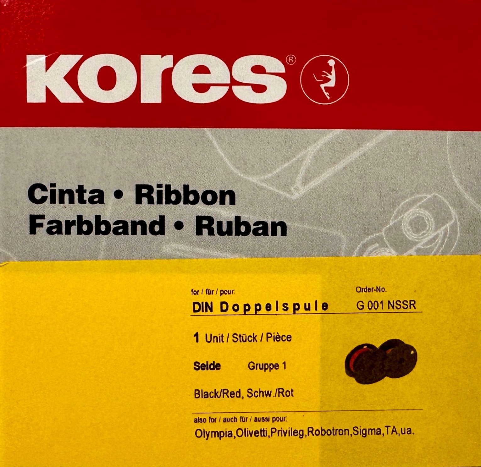 KORES Farbband Seide schwarz/rot Gr.1 Norm 13mmx10m