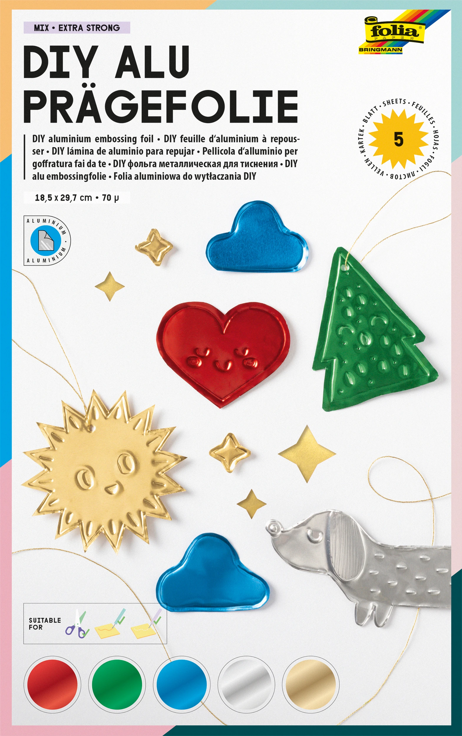 FOLIA DIY Alu Prägefolie 18x29.7cm 505 ass. extra strong 5 Blatt