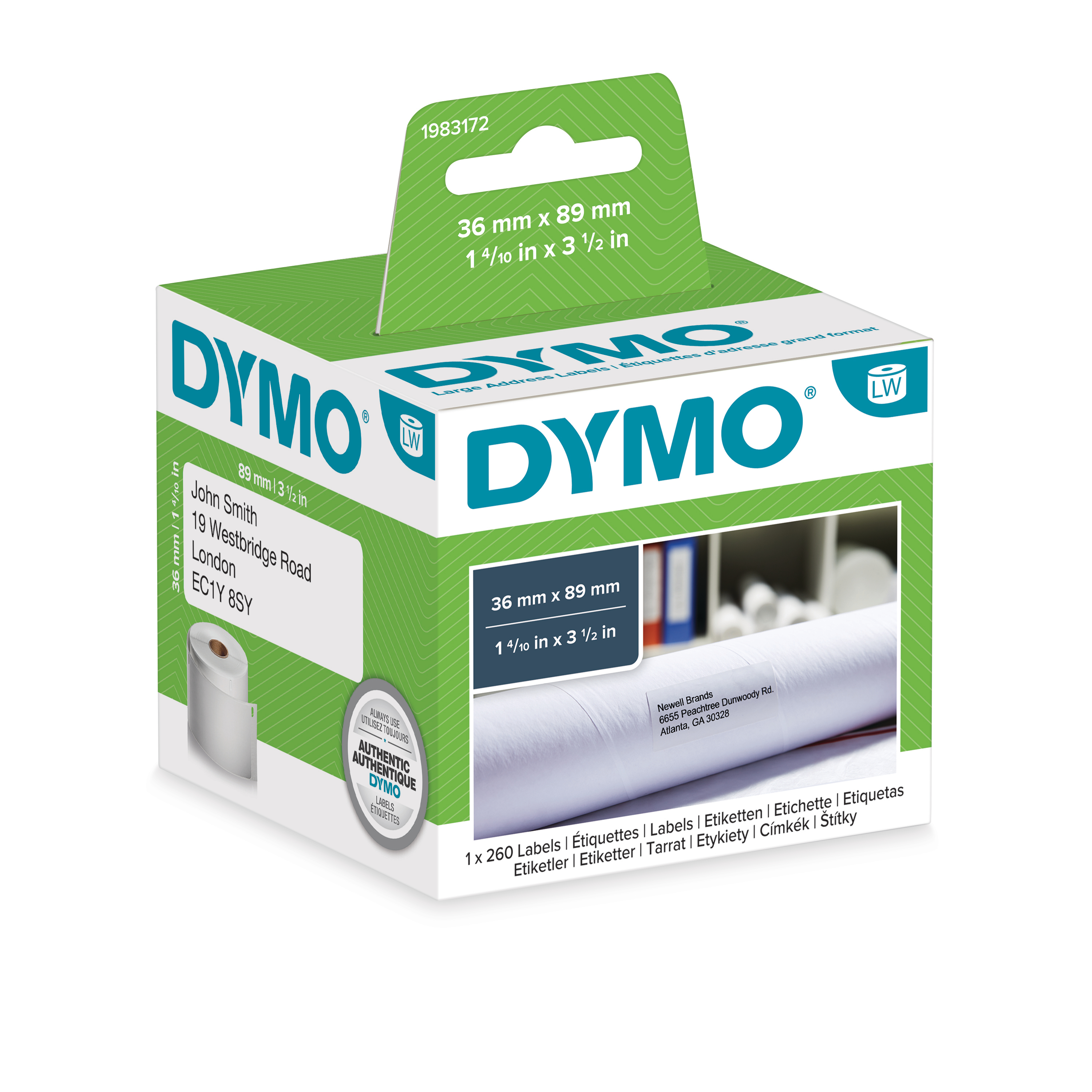 DYMO Adress-Etiketten 89x36mm 1983172 weiss, Papier 1 Rl./260 Stk. DYMO Adress-Etiketten 89x36mm 1983172 weiss, Papier 1 Rl./260 Stk.