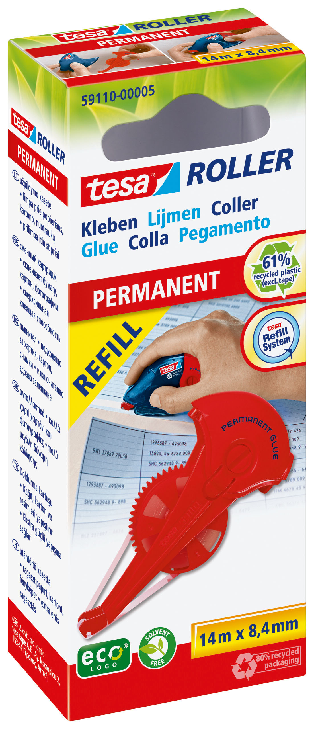 TESA Kleberoller Permanent 591100000 Refill, transparent 8.4mmx14m