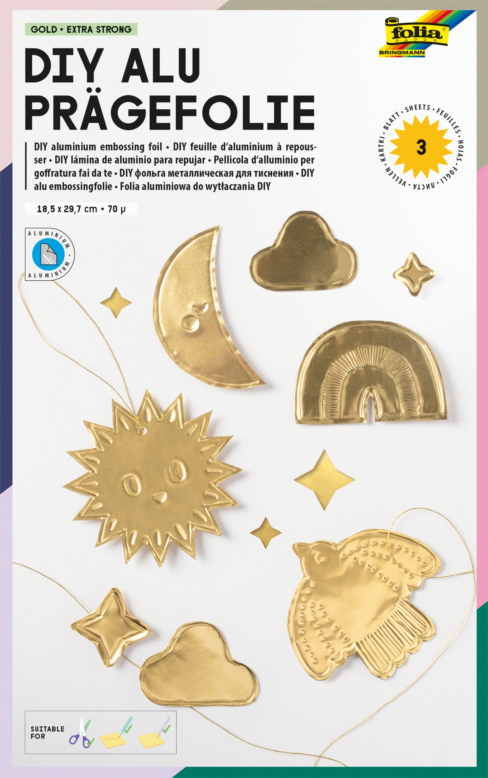 FOLIA DIY Alu Prägefolie 18x29.7cm 521 gold,extra strong 3 Blatt