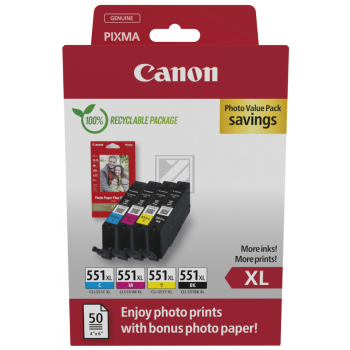 CANON Photo Value Pack XL BKCMY CLI-551BKCMY PIXMA iP7250 PP-201 50Bl. CANON Photo Value Pack XL BKCMY CLI-551BKCMY PIXMA iP7250 PP-201 50Bl.