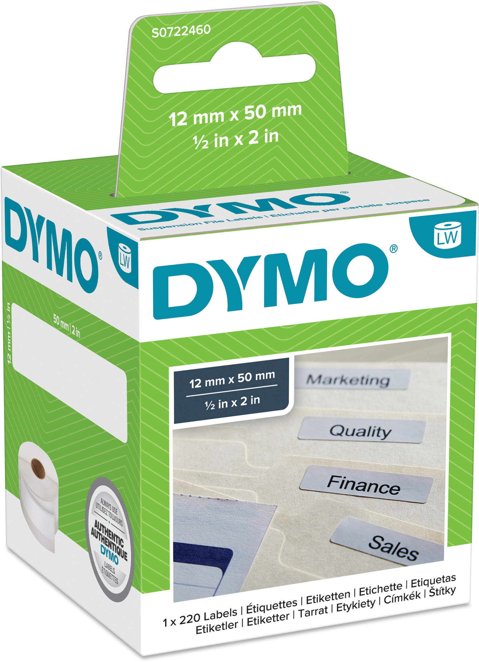 DYMO Etiketten für Hängeablage S0722460 perm.50x12mm 220 Stück DYMO Etiketten für Hängeablage S0722460 perm.50x12mm 220 Stück
