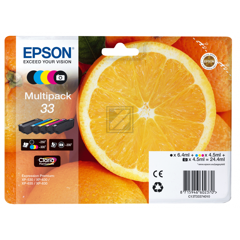 EPSON Multipack Tinte 33 CMYBK/PhBK T333740 XP-530/630/830 5-color EPSON Multipack Tinte 33 CMYBK/PhBK T333740 XP-530/630/830 5-color