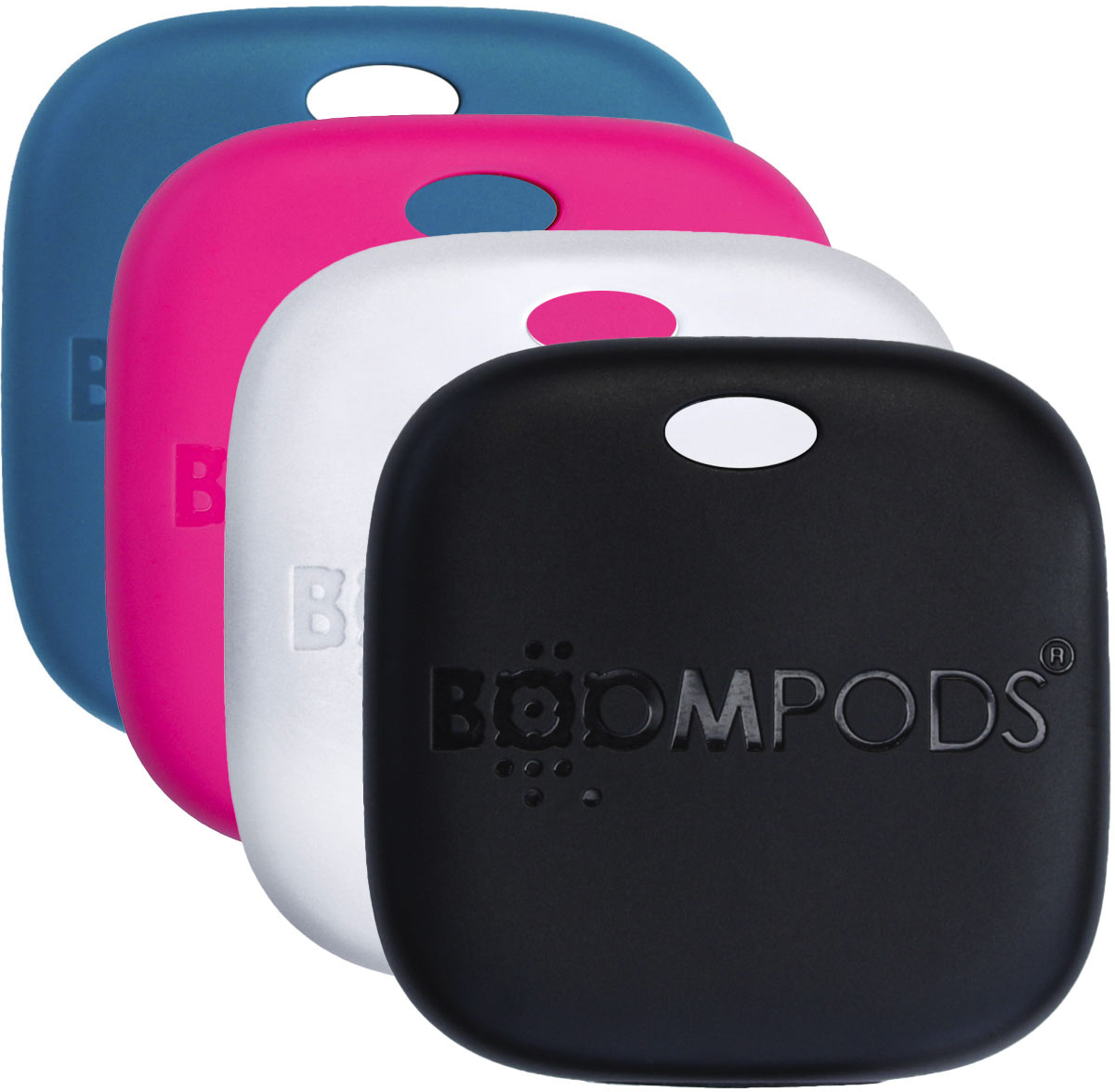 BOOMPODS Boomtag Rechargeable Multi TAGRE4 Black, Blue, White, and Pink