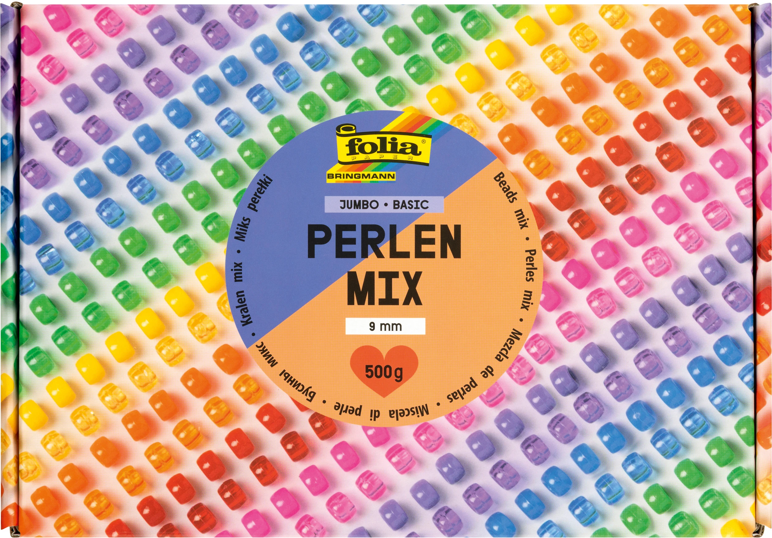 FOLIA Perlen Mix Basic 500g 32530 Jumbo Pack, 9mm