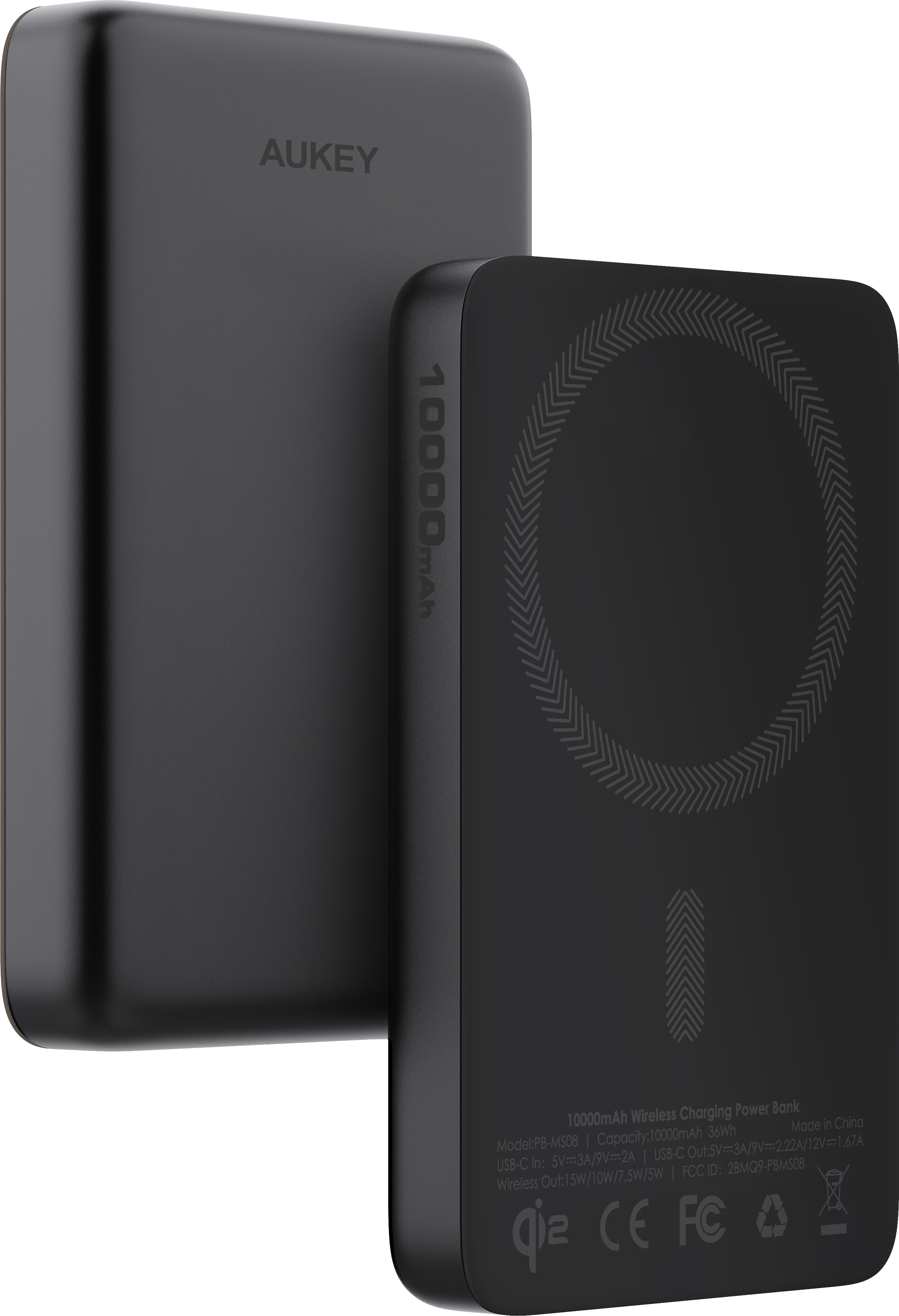AUKEY MagFusion Slim 10000mAh PB-MS08 BG Powerbank Qi2 Wireless,Black