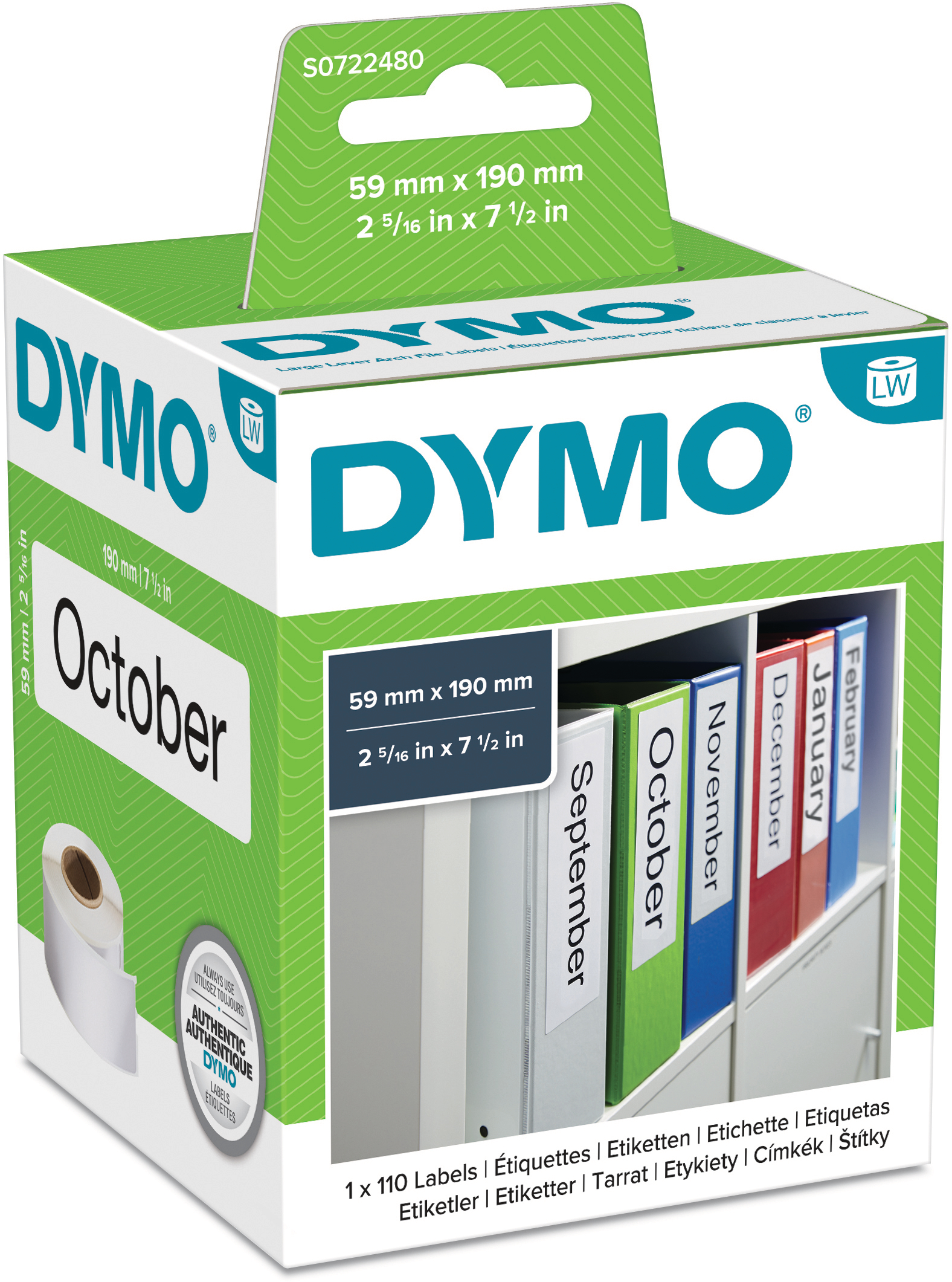DYMO Ordner-Etiketten breit S0722480 permanent 190x59mm DYMO Ordner-Etiketten breit S0722480 permanent 190x59mm