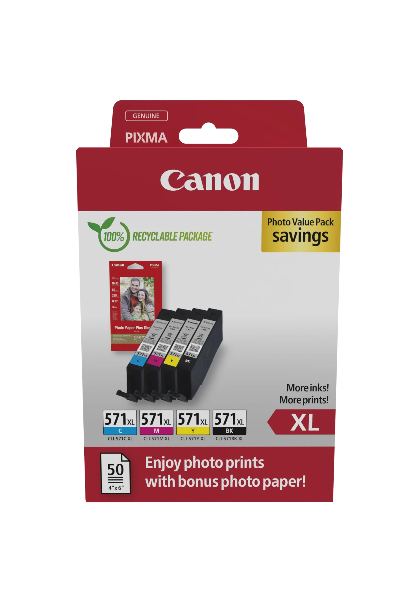 CANON Photo Value Pack XL BKCMY CLI-571XLVAL PIXMA MG5750 PP-201 50Bl.