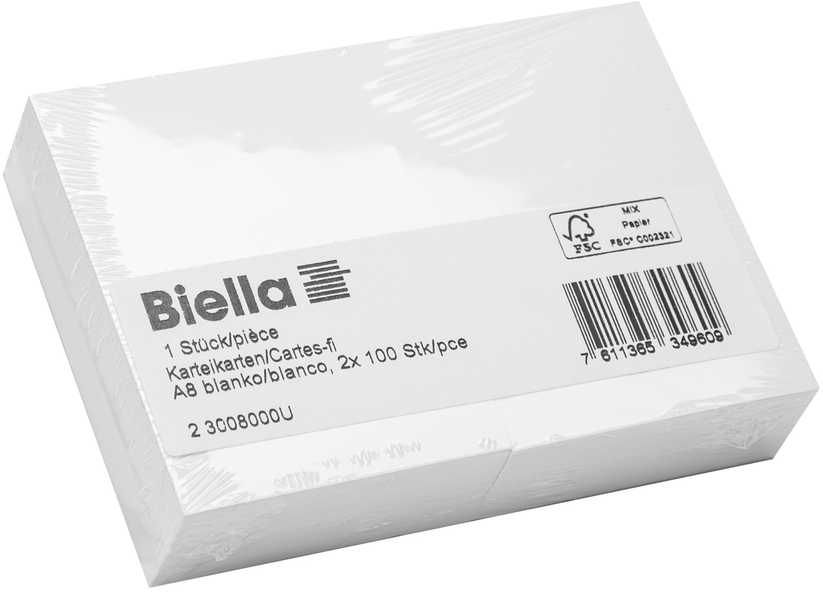 BIELLA Karteikarten blanko A8 23008000U weiss 200 Stück