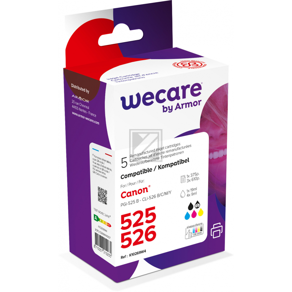 WECARE Multi rebuilt 525/526 BKCMY CLI-526PACKWE z.Canon PIXMA iP 4850 19/4x9ml