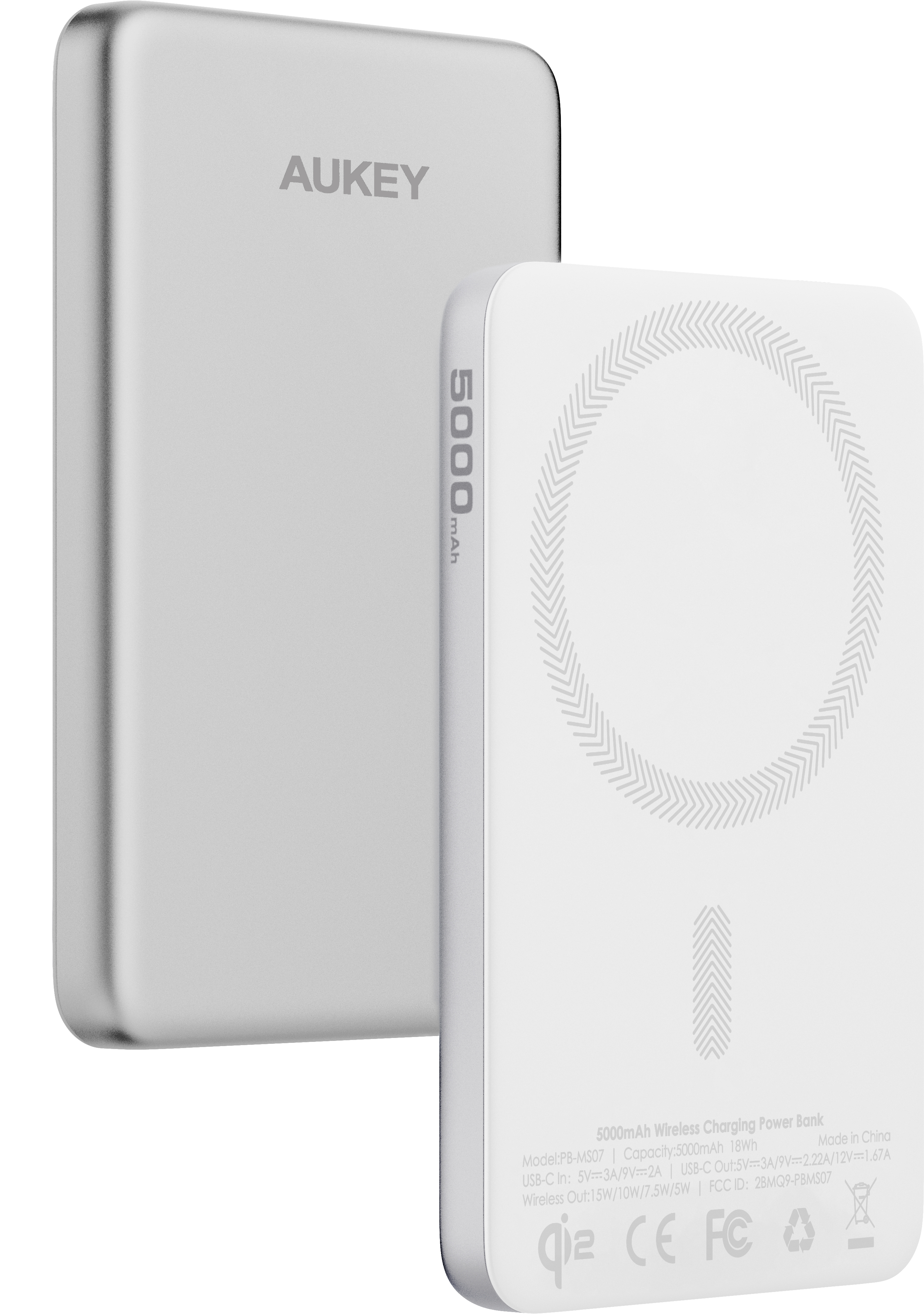 AUKEY MagFusion Slim 5000mAh PB-MS07 SW Powerbank Qi2 Wireless,White