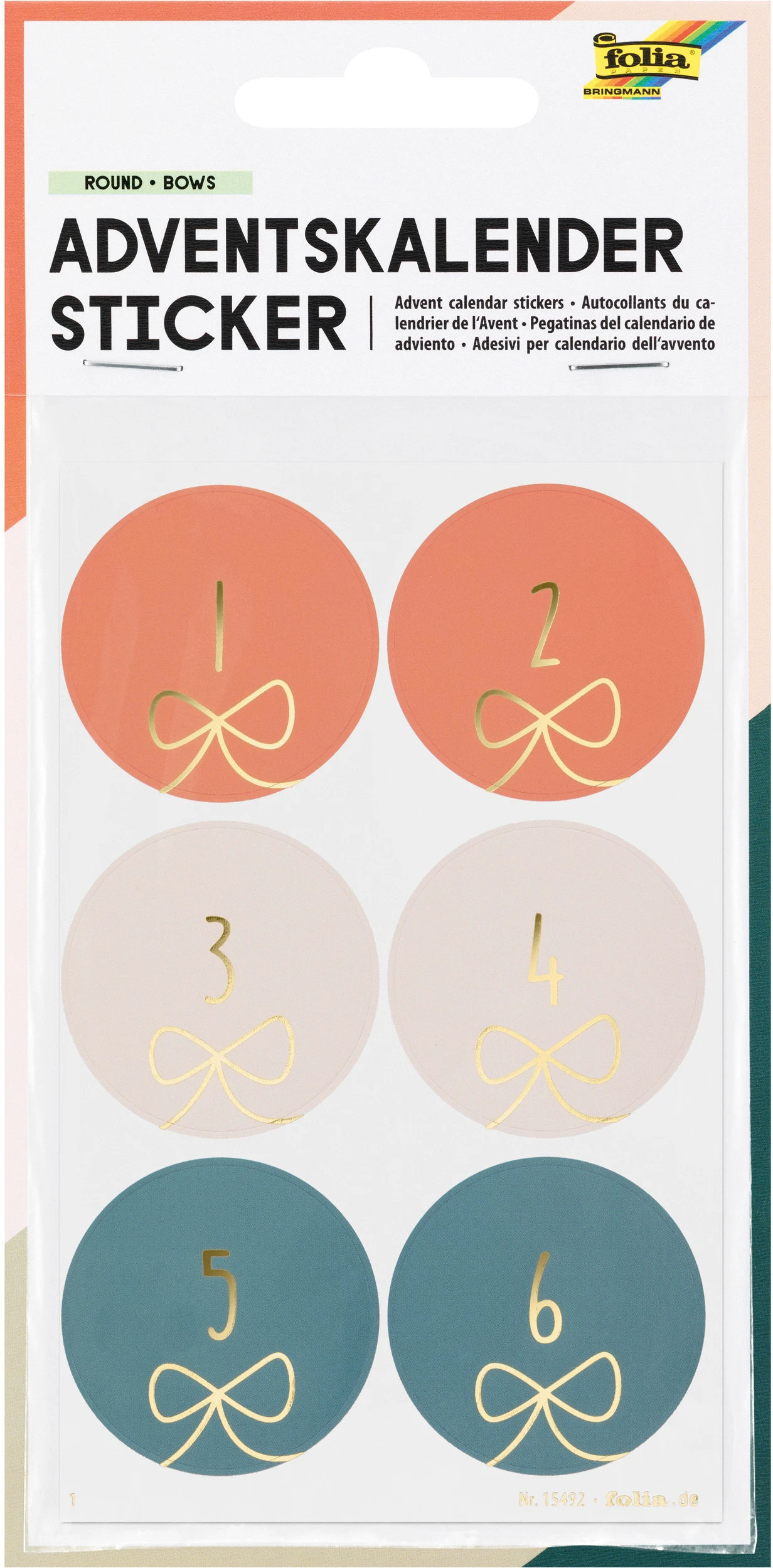 FOLIA Adventskalendersticker 9x14cm 15492 Round Bows 4 Blatt