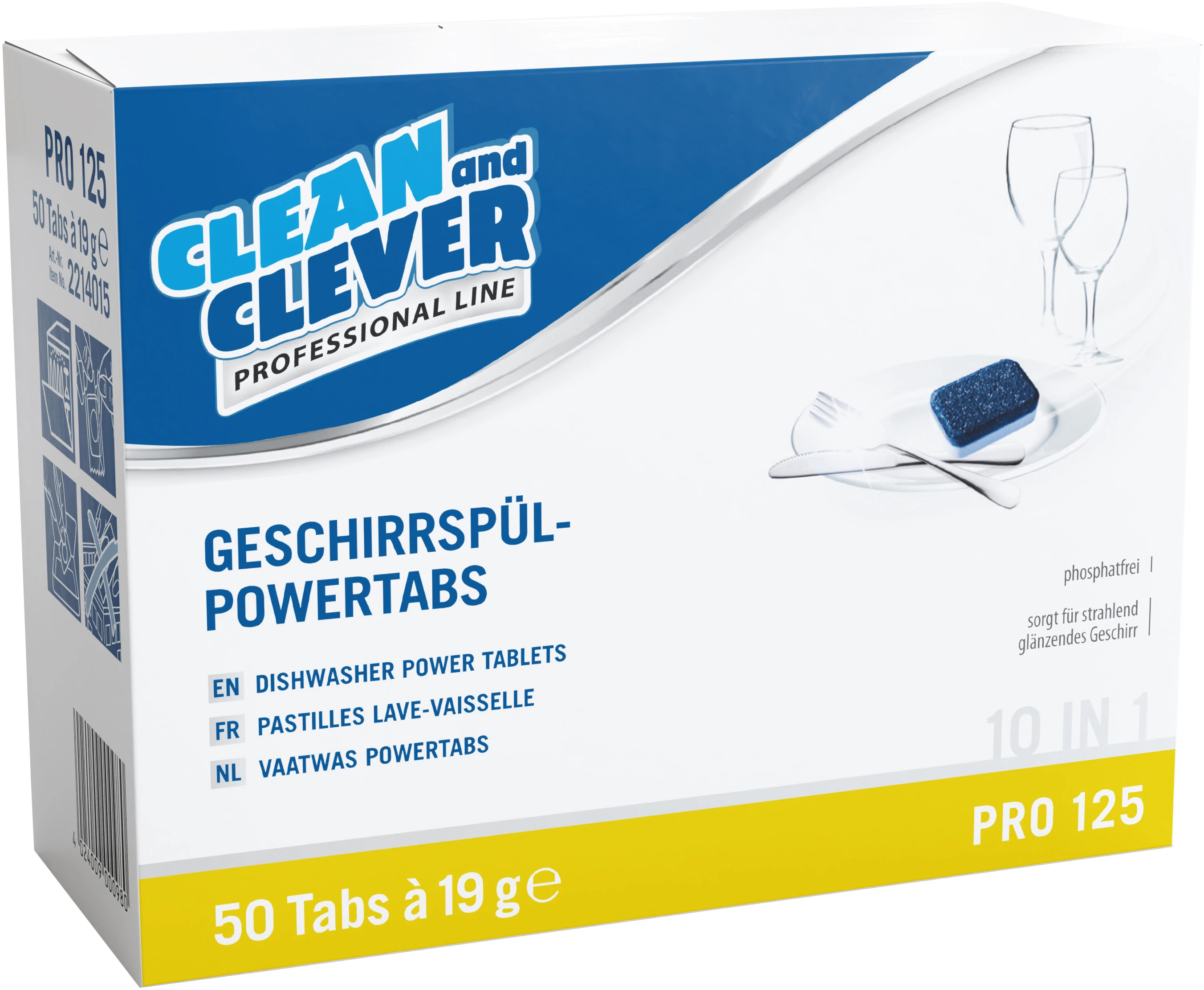 CLEAN AND CLEVER Geschirr-Powertabs PRO125 39862 50 Tabs à 19g 10in1