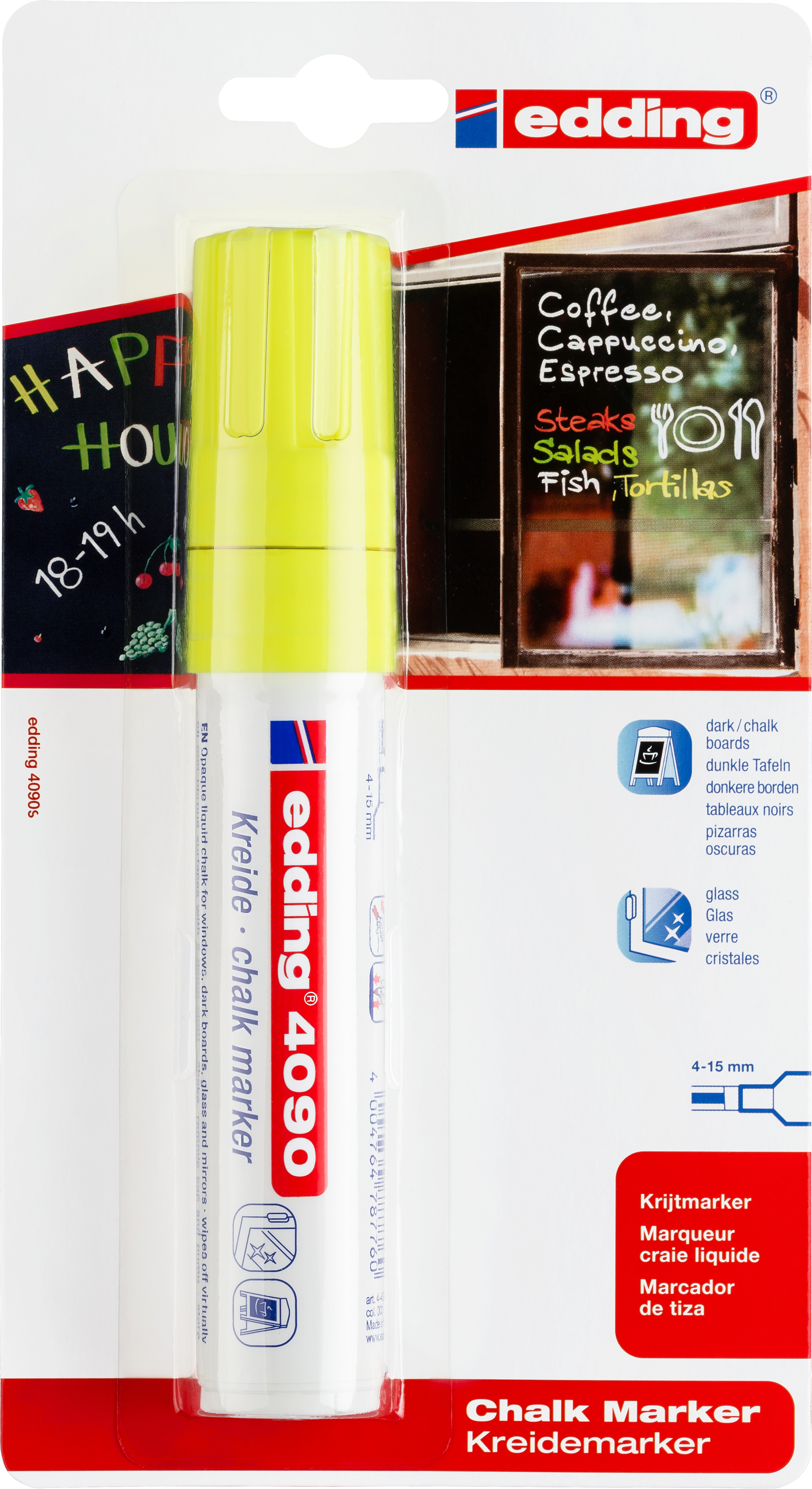 EDDING Chalk Marker 4090 4-15mm 4090BLI-65 BLI-6 neongelb