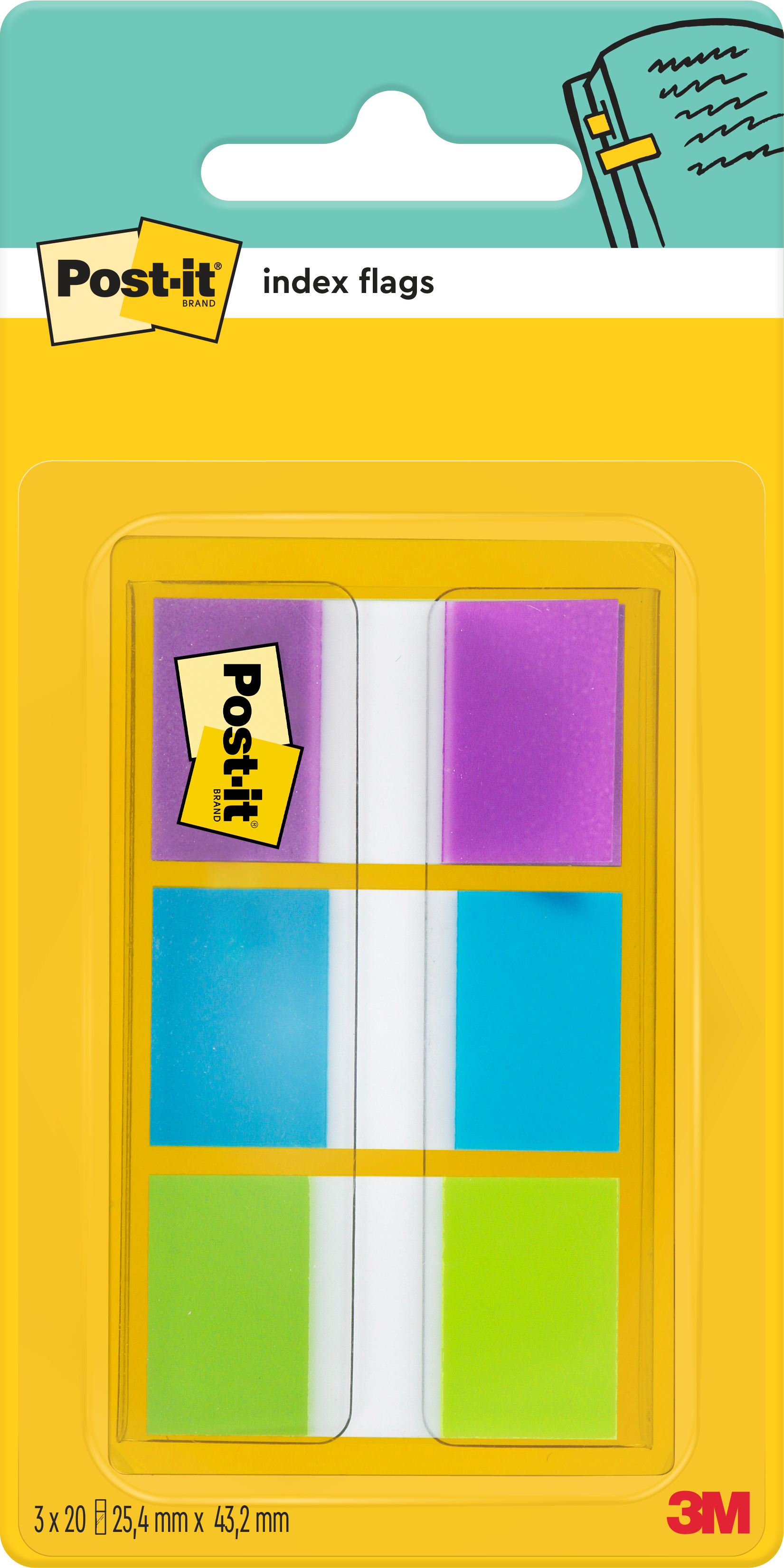 POST-IT Dispenser Index 24x43.1mm 680-PBGEU lila,blau,grün 3x20 Stück