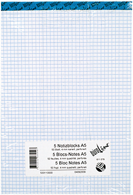 BÜROLINE Büroblock A5 611079 kariert 4mm, 70g 5x100 Blatt