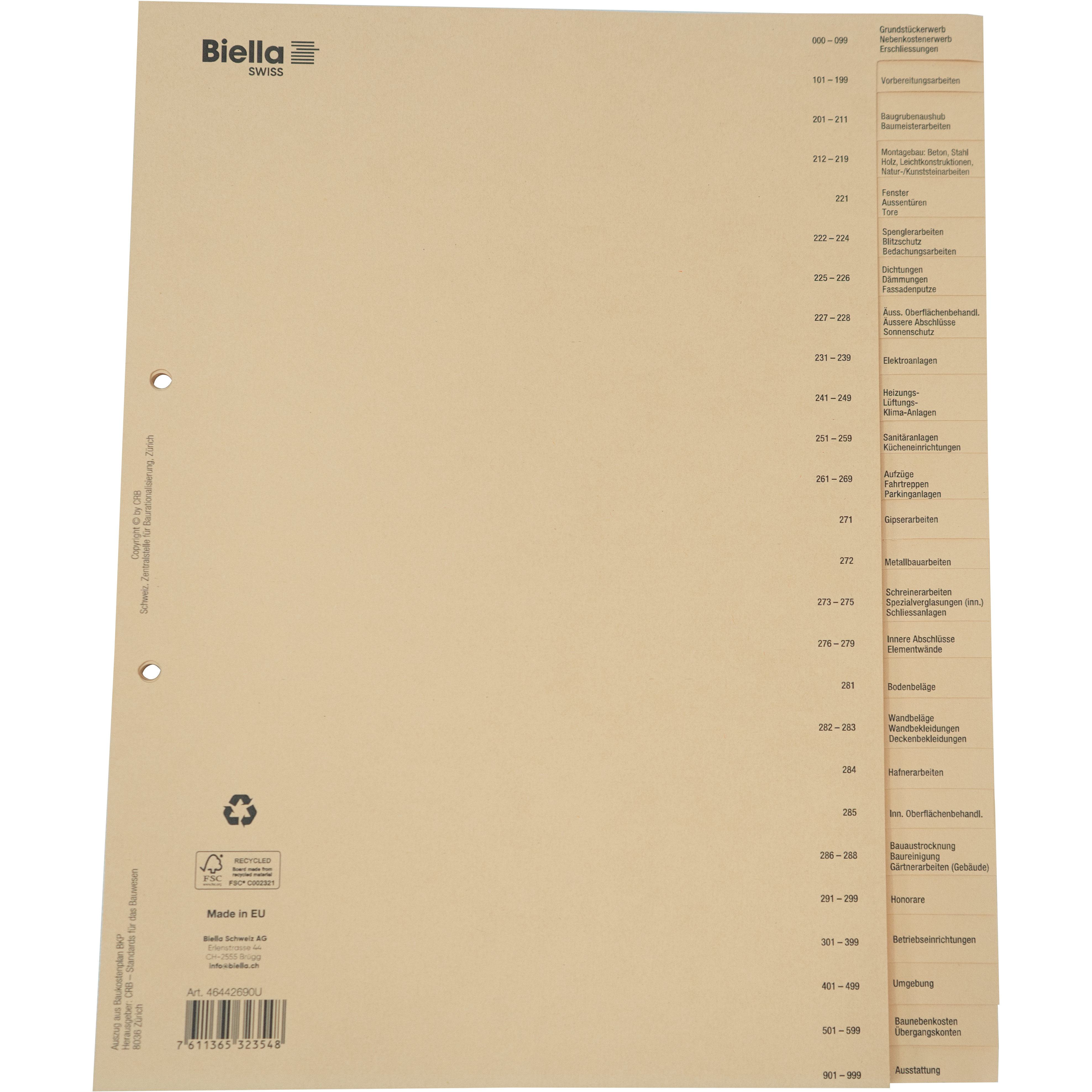BIELLA Bauabrechnungsregister A4 46442690U braun DE 26-teilig