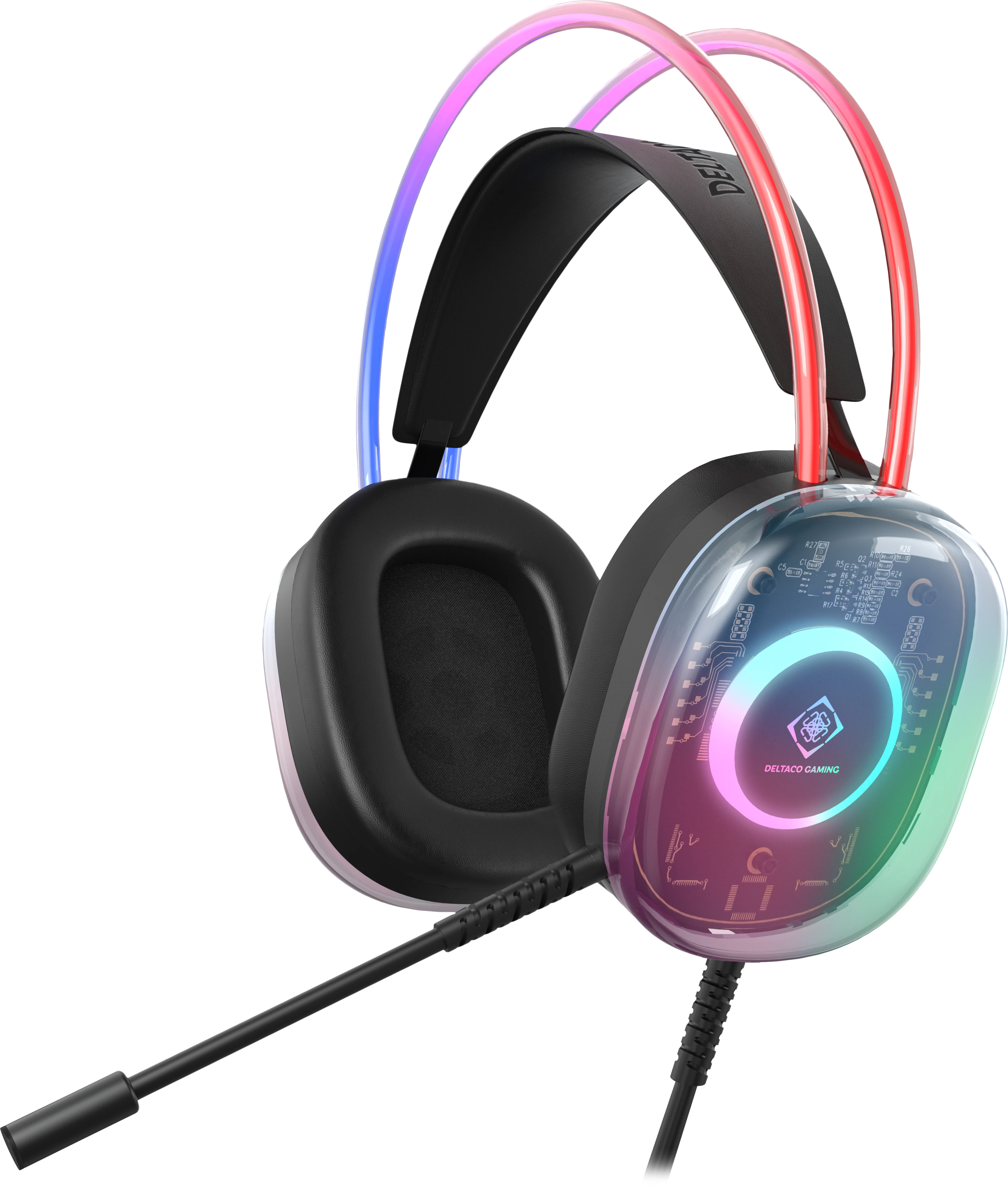 DELTACO GAMING Headset DH230 RGB GAM-186 Semi-transp.Headband,Earcups