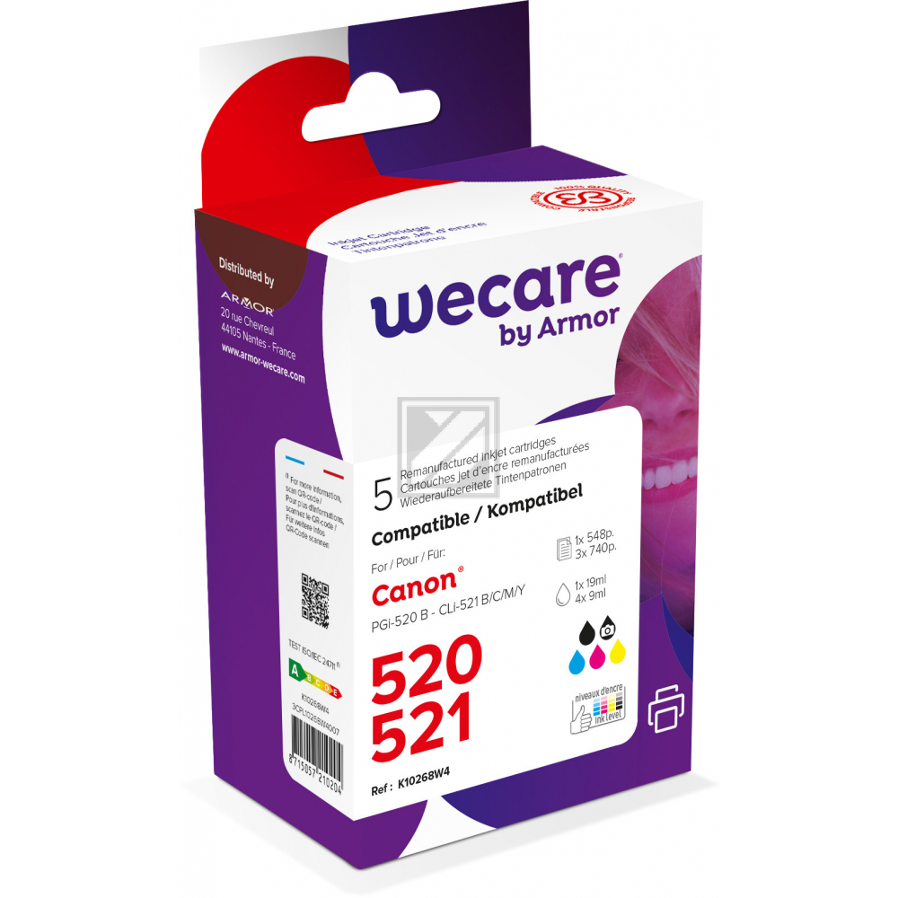 WECARE Multi rebuilt 520/521 BKCMY CLI-521PACKWE z.Canon PIXMA MP 980 19/4x9ml