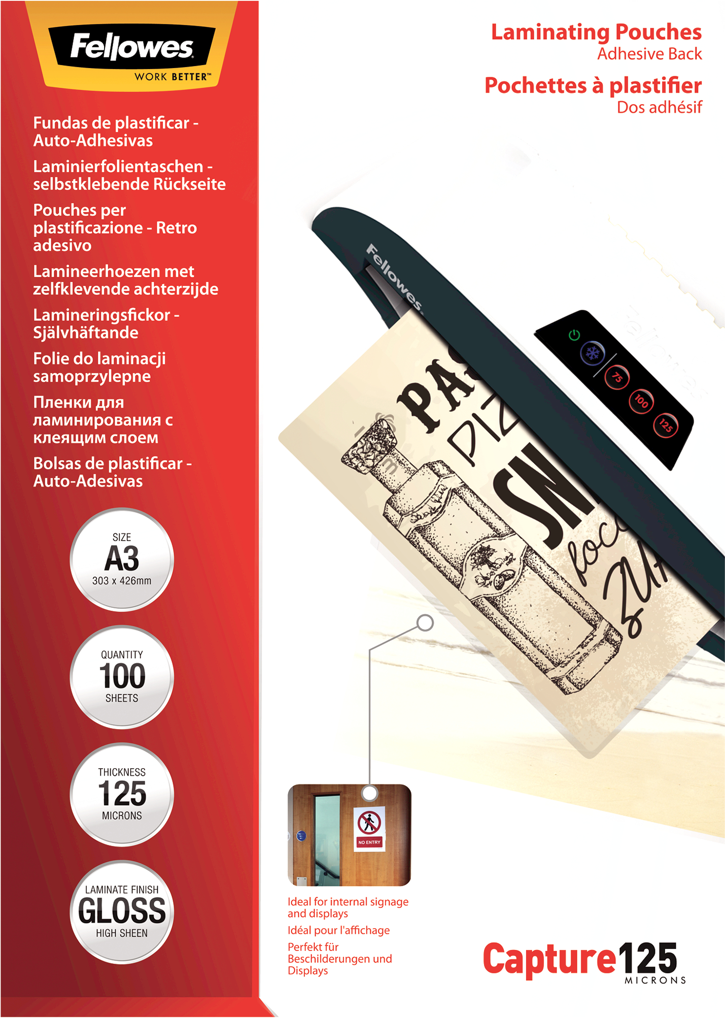 FELLOWES Laminierfolien Capture125g A3 5329001 kleb. 100 Stück