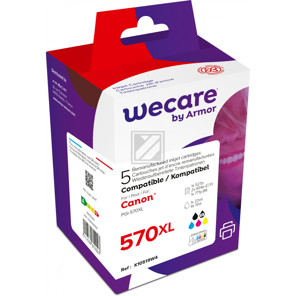 WECARE Multipack rebuilt XL BKCMY PGCL570/1 zu Canon PIXMA MG5750 22/11ml