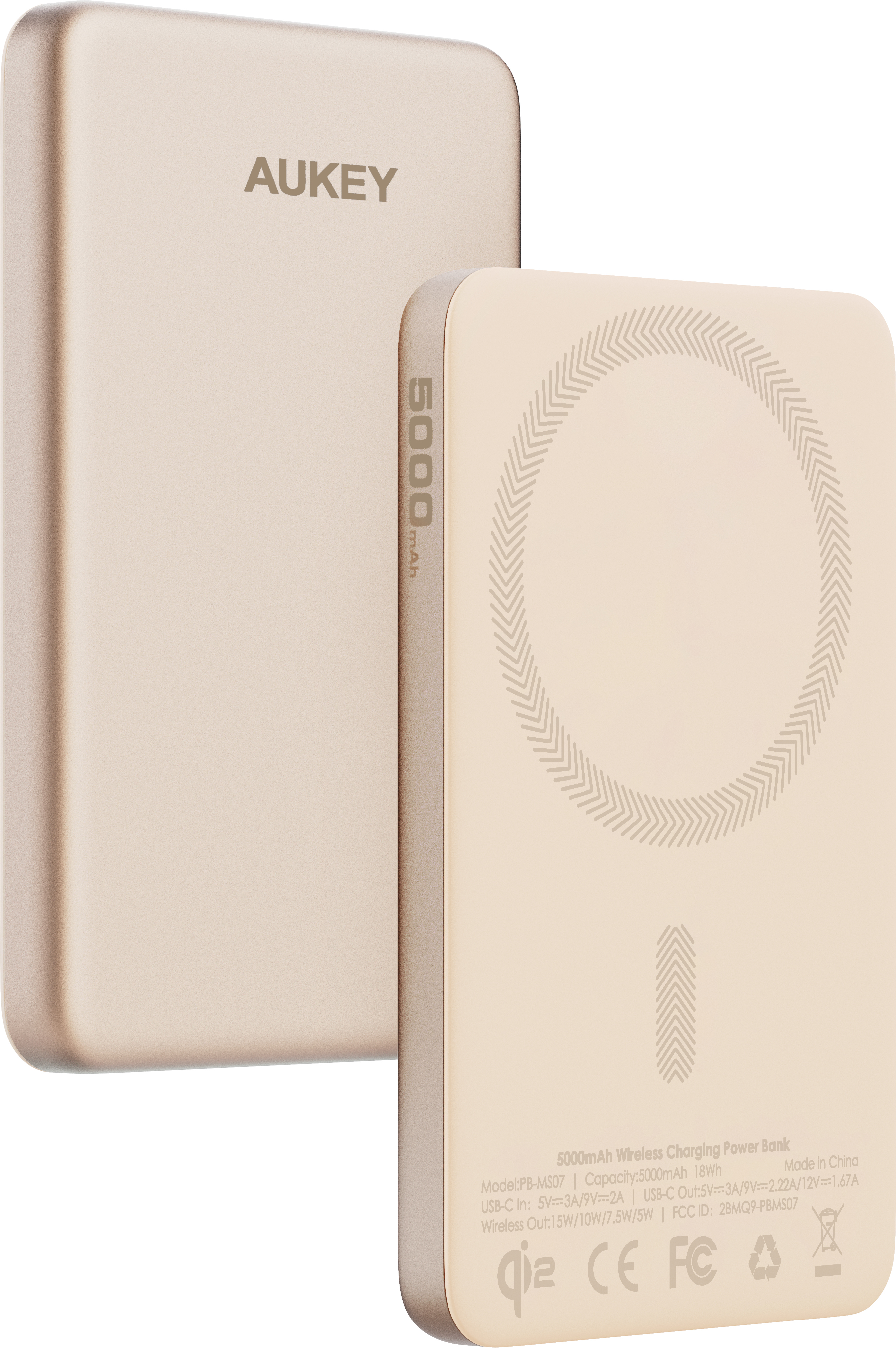 AUKEY MagFusion Slim 5000mAh PB-MS07 DG Powerbank Qi2 Wireless,Rose