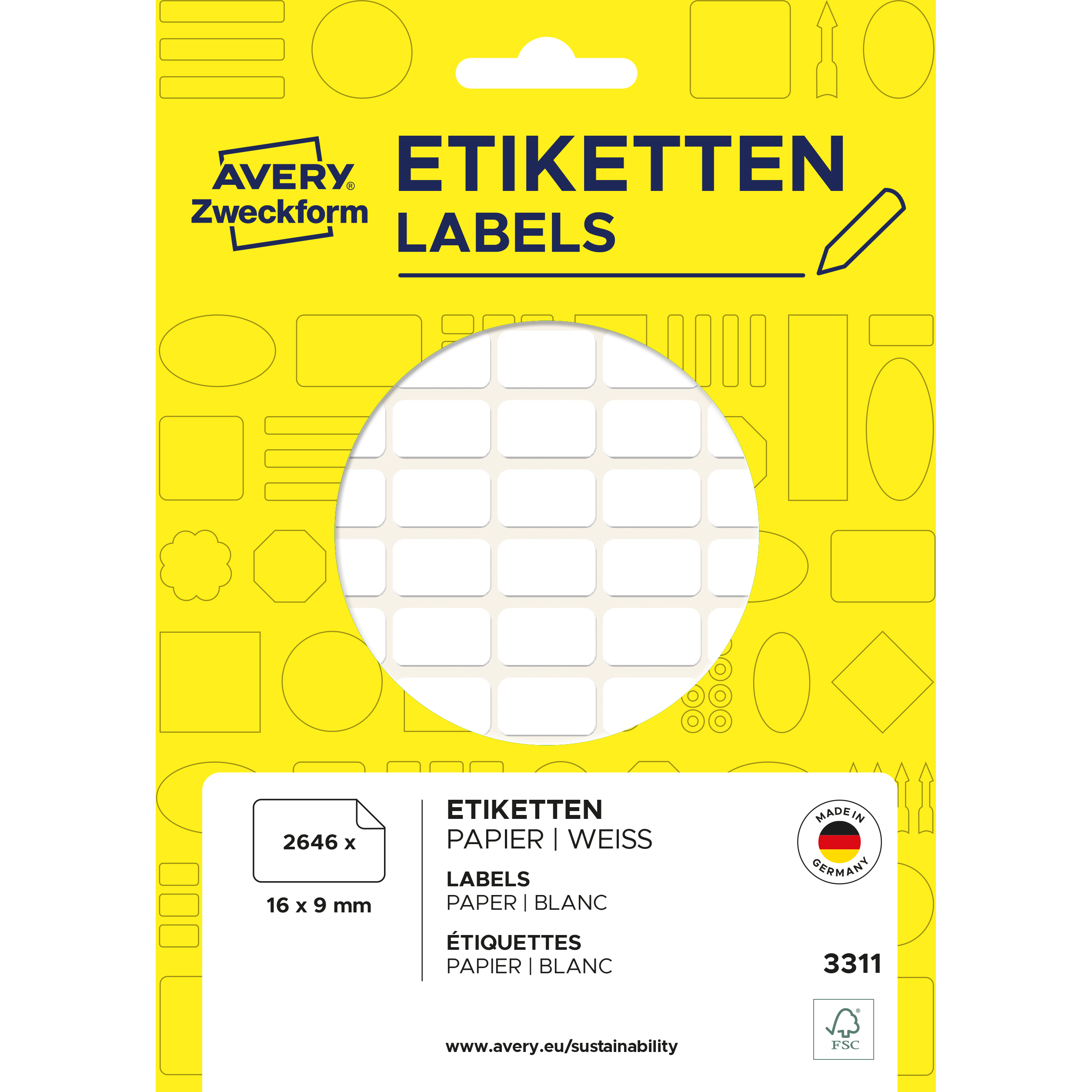 AVERY ZWECKFORM Haushaltetiketten 16×9mm 3311 weiss 2646 Stück