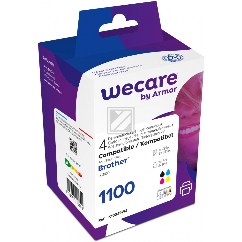 WECARE Multipack rebuilt CMYBK LC-1100VALWE z.Brother MFC-6490CW 17/3x9ml