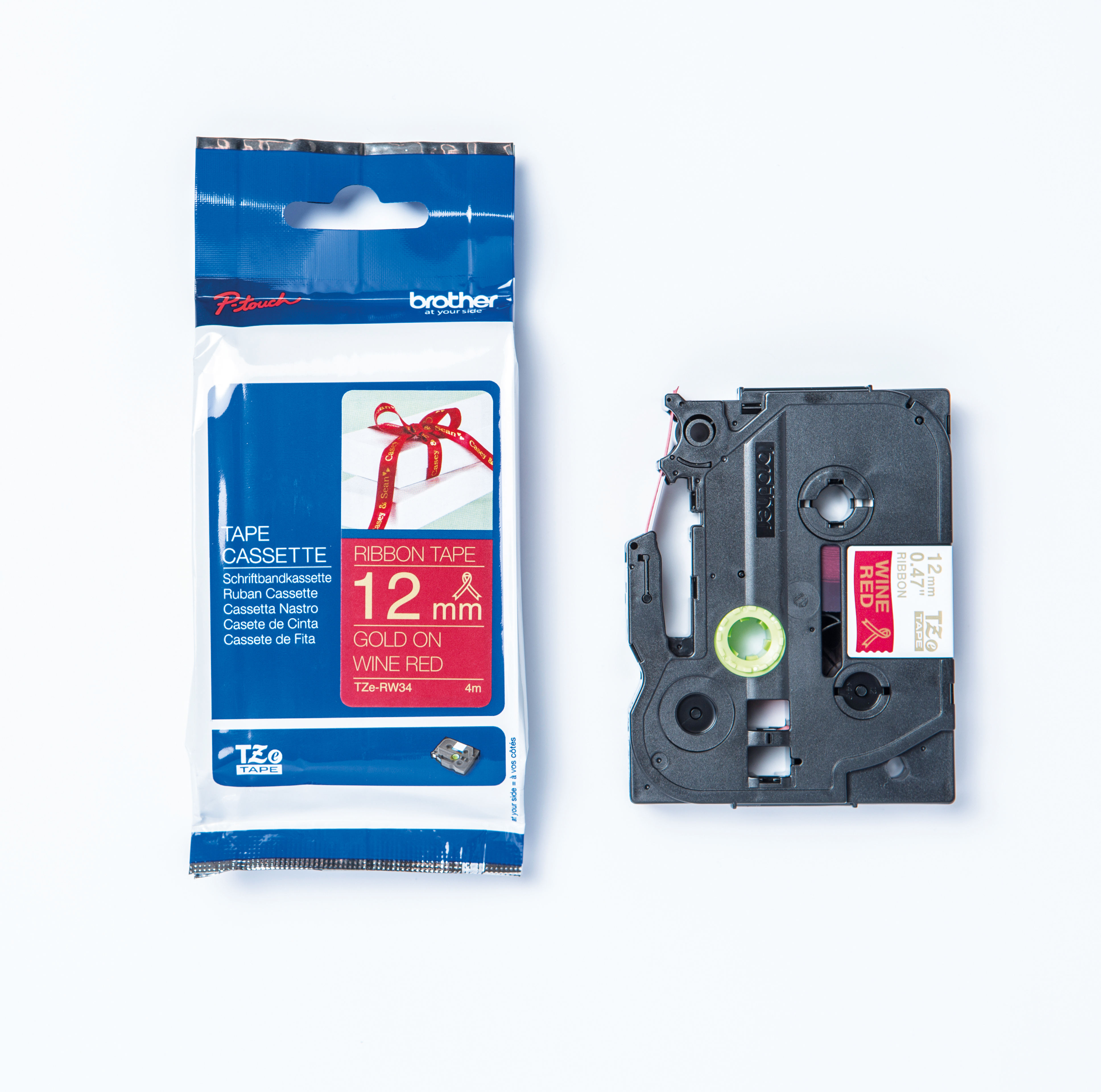 PTOUCH Textilbandkassette gold/rot TZe-RW34 PT-DV600VP 12 mm